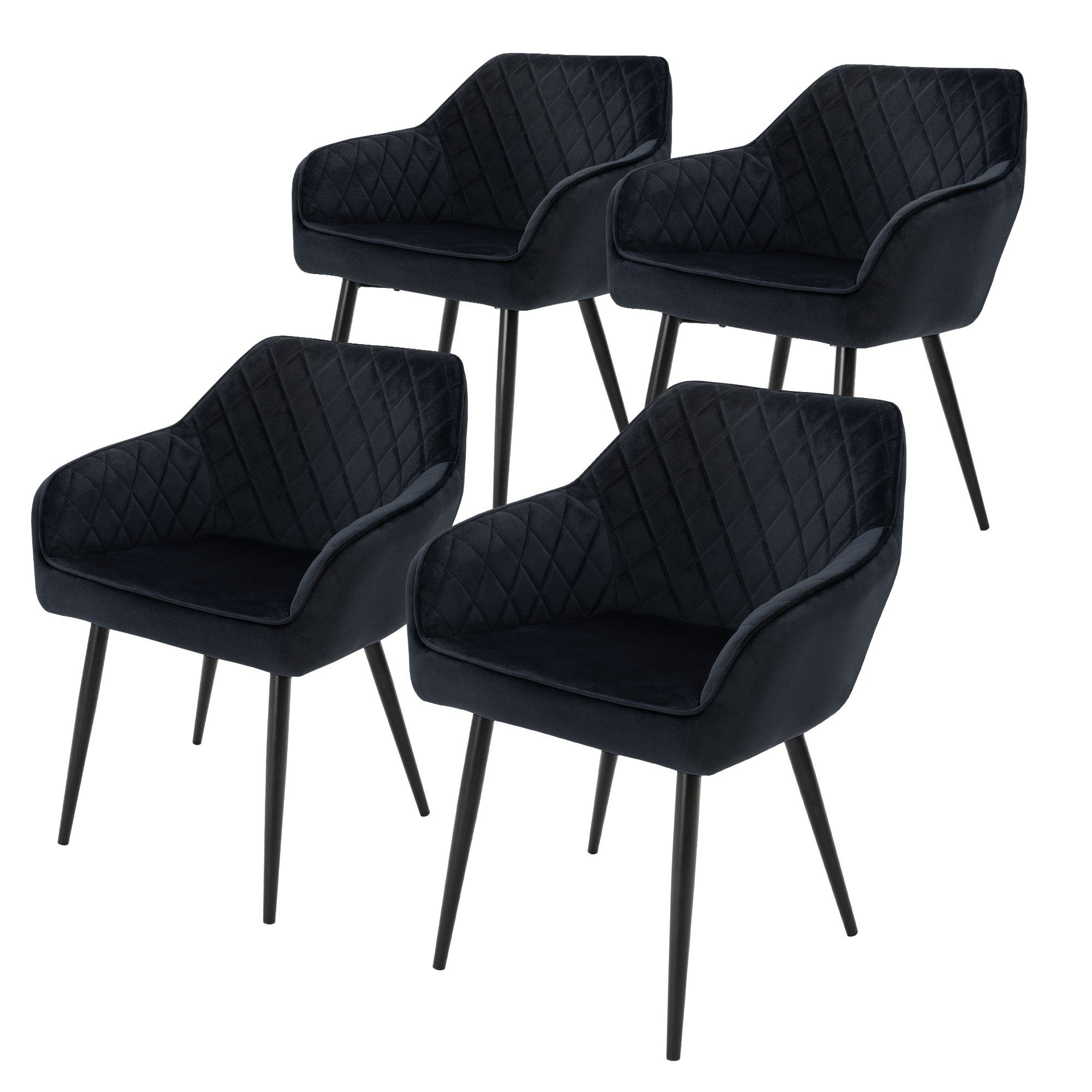 ML-DESIGN Polsterstuhl Esszimmerstühle mit Rücken- & Armlehne moderne Design Küchenstühle (4 St), Esstischstühle 4er Set Samt Bezug Schwarz Wohnzimmerstuhl bis 120 kg