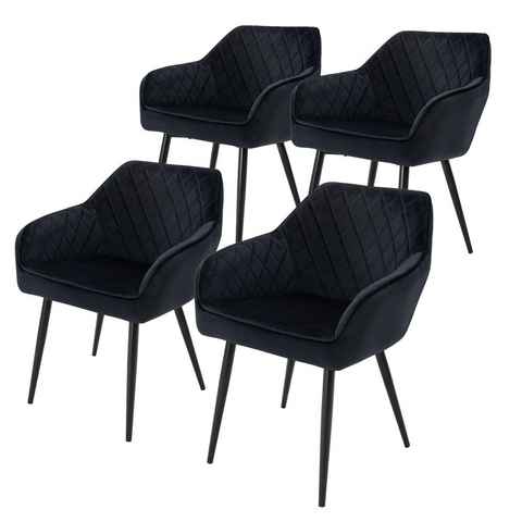 ML-DESIGN Stuhl Esszimmerstühle Wohnzimmerstuhl Polsterstuhl, 4er Set Schwarz mit Samtbezug & Metallbeinen Ergonomisch