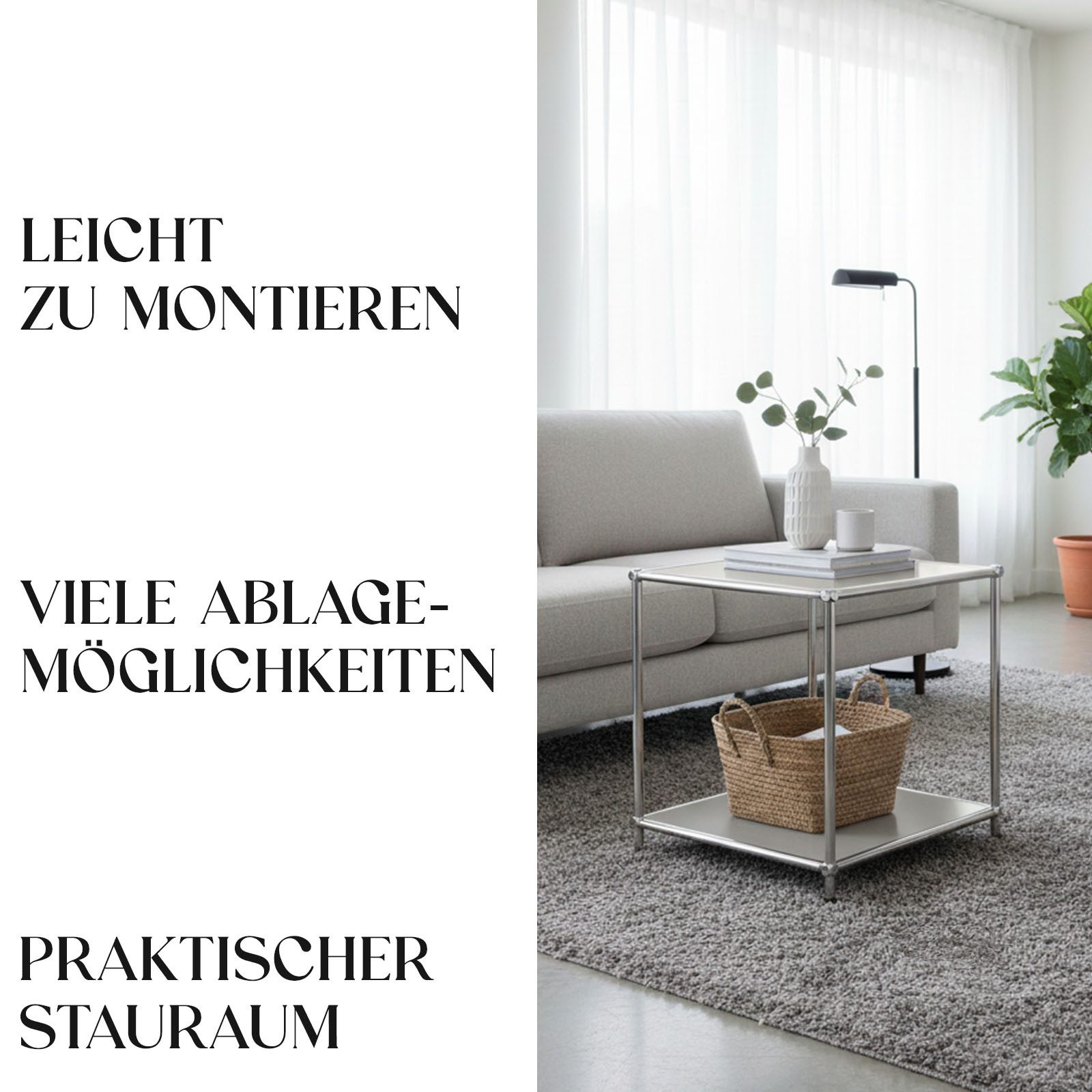 Floordirekt Standregal Concept Epure MK-012 Metallregal, B40 × T40 × H46 cm, diverse Farben, modular, Beistelltisch mit offenen Ablagen, verchromtes Metallgeste – Bild 5 von 5