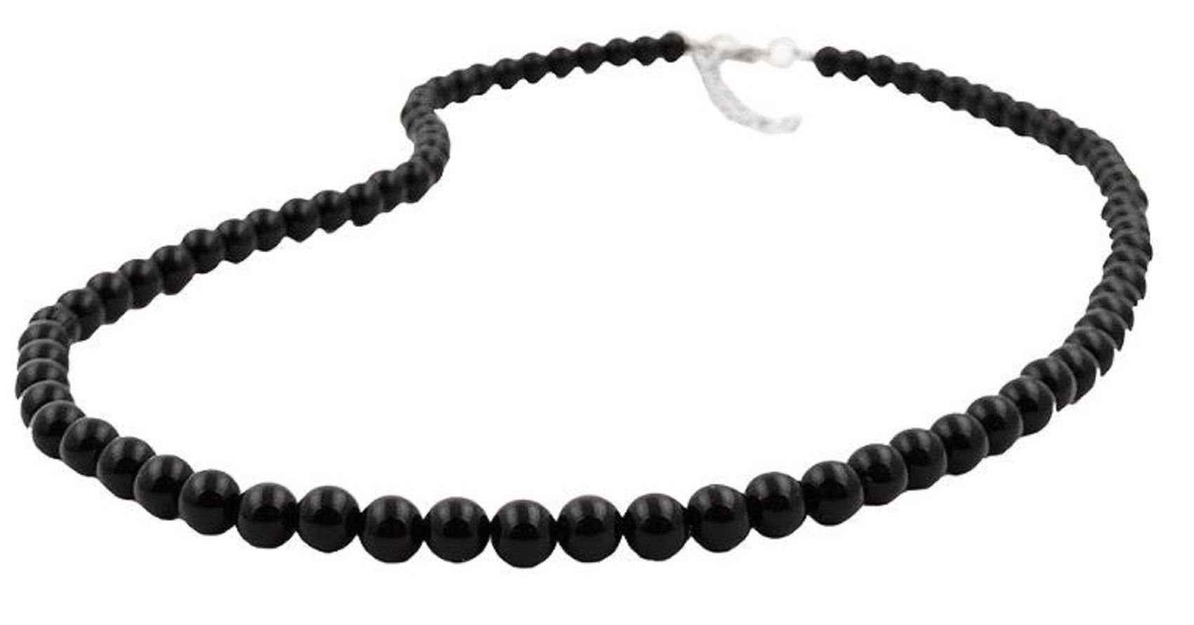 unbespielt Collier Kette mit schwarzen Kunststoffperlen glänzend 55 cm, Modeschmuck für Damen