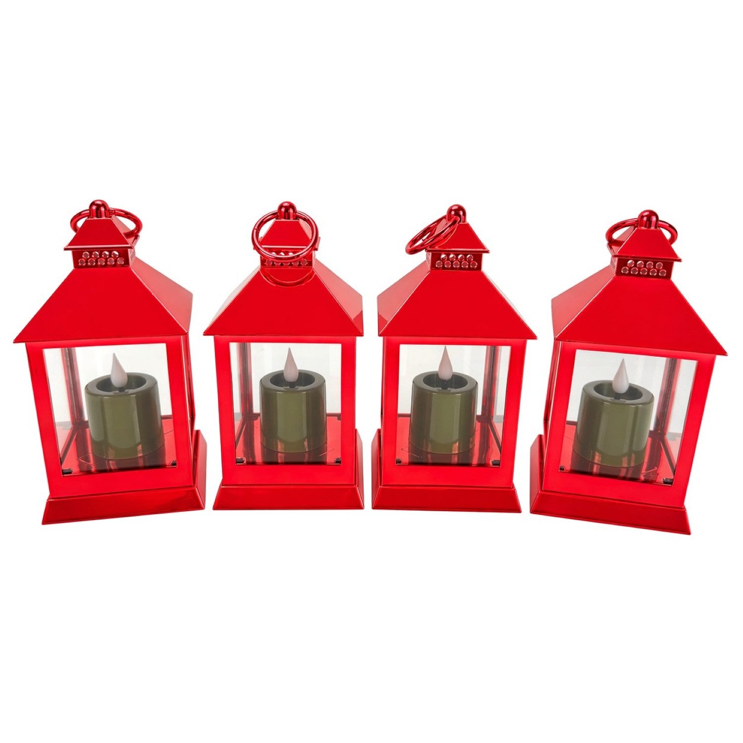 Online-Fuchs LED Laterne - 4er Set Deko Laternen mit LED-Kerzen und 6-Stunden Timerfunktion, mit realistischer Kerzenflamme, warmweiße Beleuchtung, glänzender Shiny-Look - aus Kunststoff gefertigt