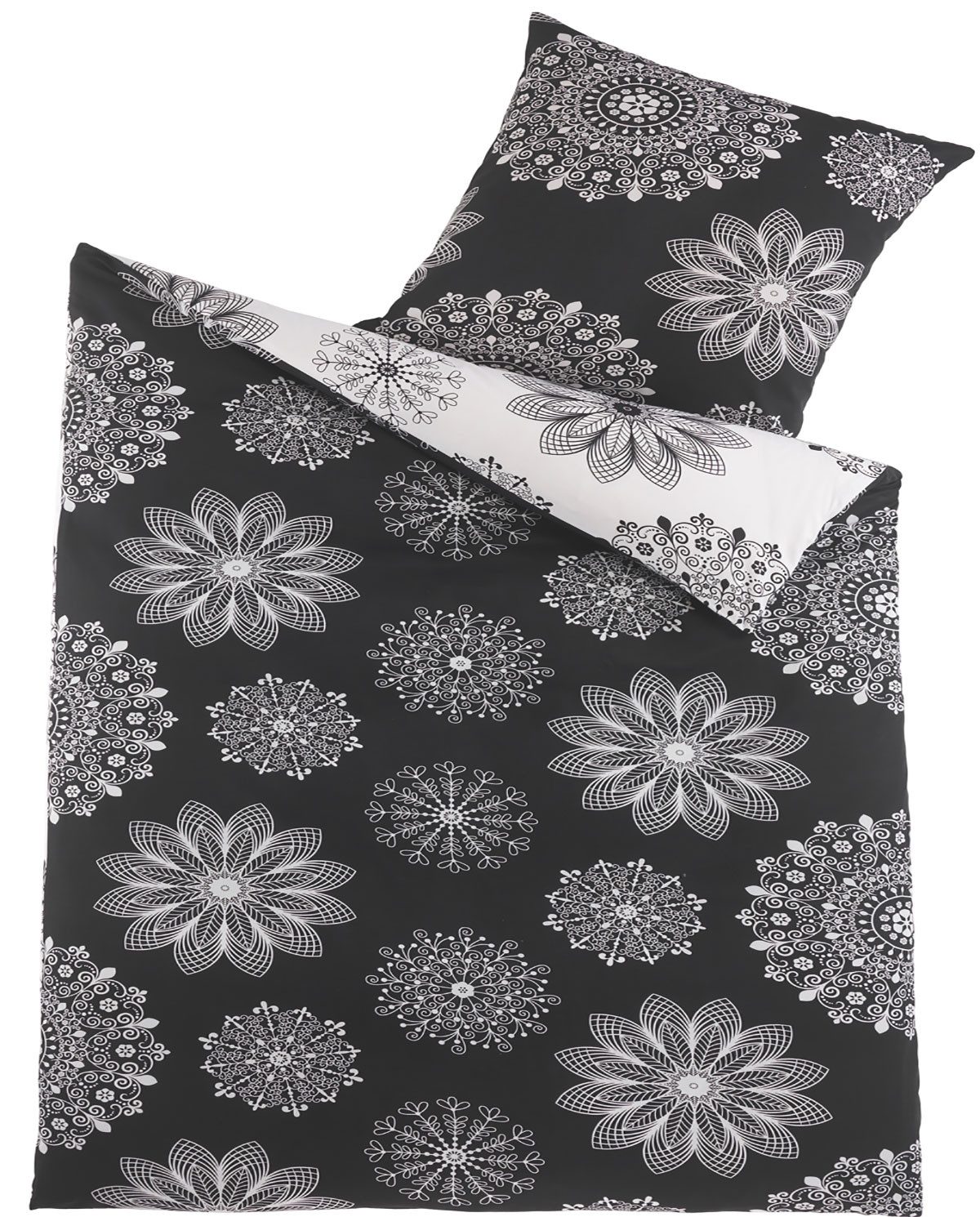 KH-Haushaltshandel Bettwäsche 2-tlg. Renforce Wende Bettwäsche, 135x200 + 80x80cm, Kreise, Renforcé, schwarz weiß, abstrakte Kreise, 100% Baumwolle