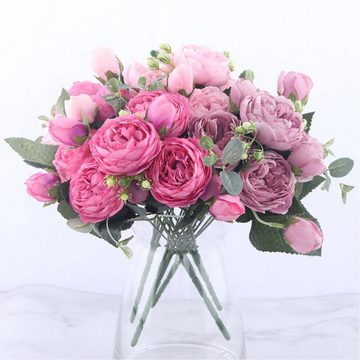 Kopper-24 Folienballon Künstliche Pflanzen, Rosen Blumenstrauß 30 cm mit Blättern, Rosa hell
