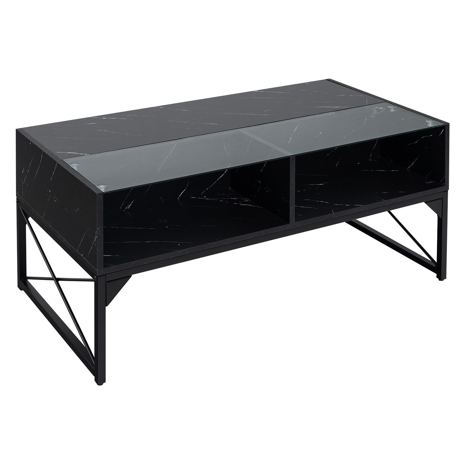 KOMFOTTEU Couchtisch, mit LED Beleuchtung, 4 offenen Fächern