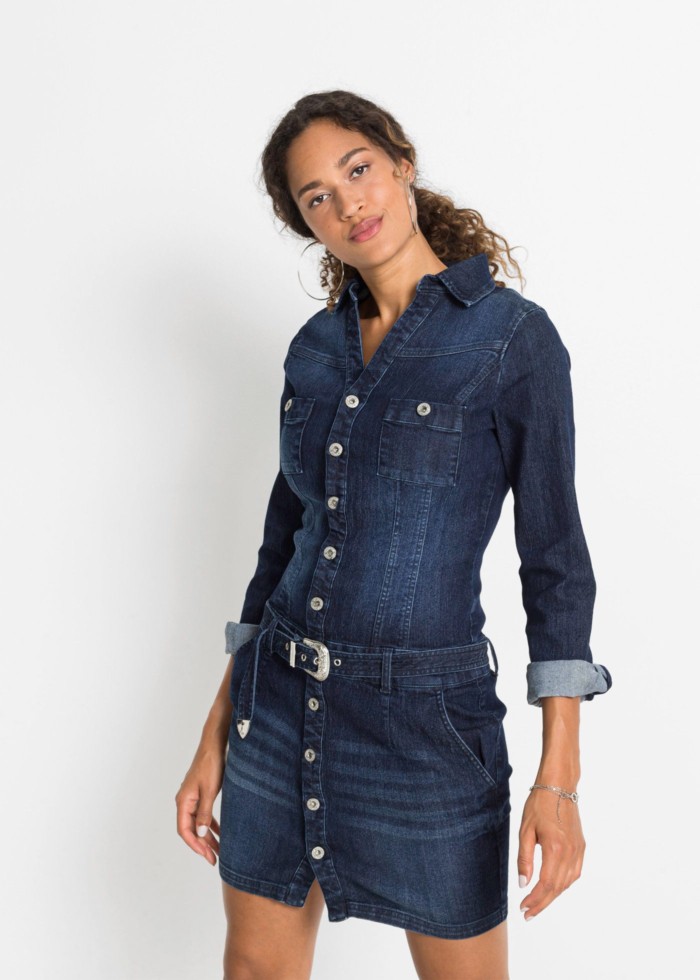 bonprix Jeanskleid aus Baumwolle, Polyester und Elasthan, schmale Passform