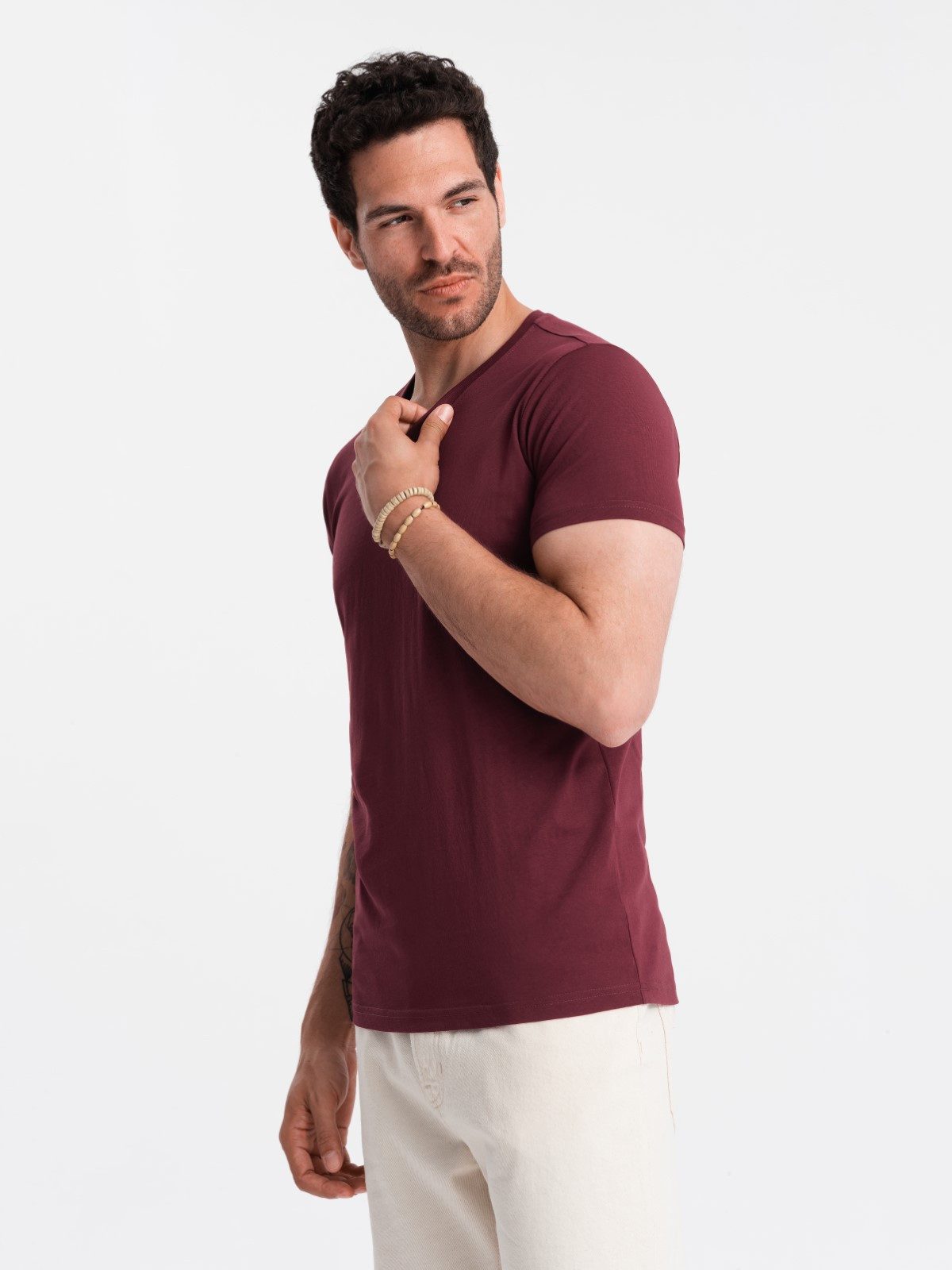 OMBRE T-Shirt Klassisches Herren-T-Shirt mit V-Ausschnitt aus Baumwolle BASIC