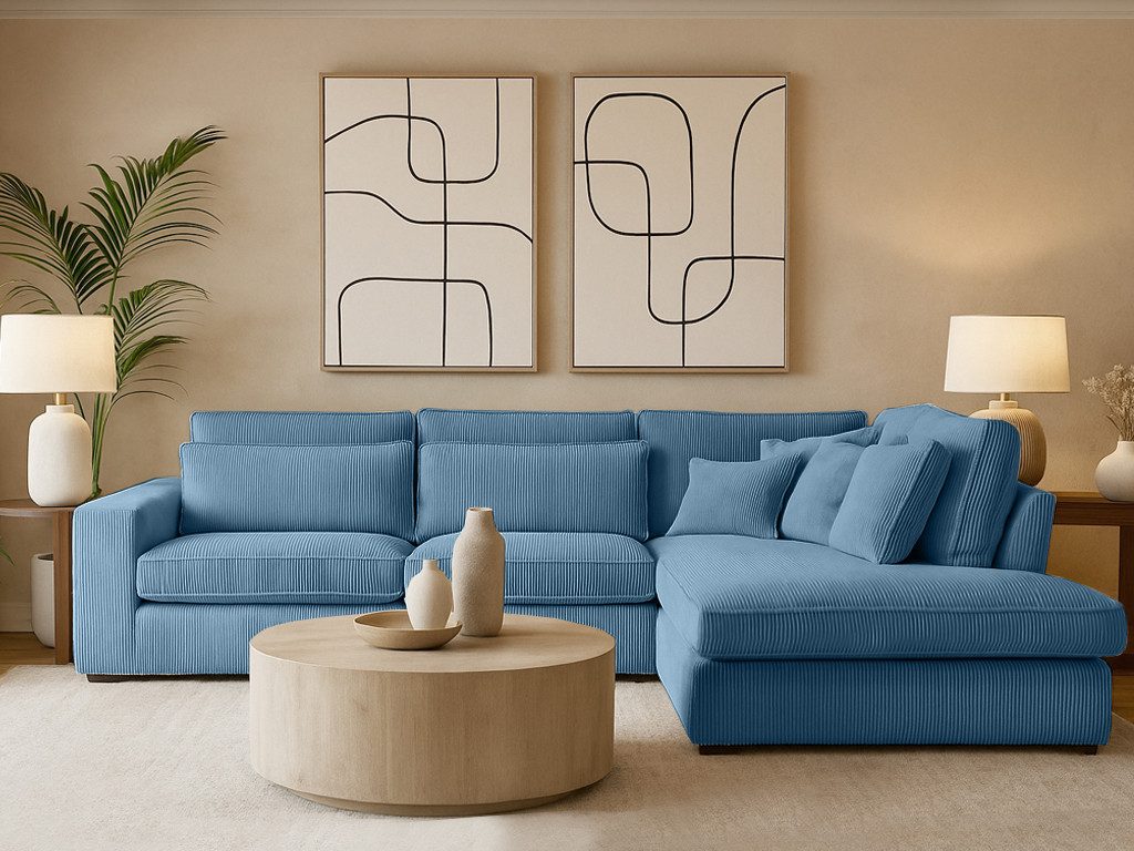 Beautysofa Ecksofa mit dekorativen Kissen PARMA, im modernes Design, klassische Polsterecke inklusive Wellenfedern, Ottomane links oder rechts wählbar