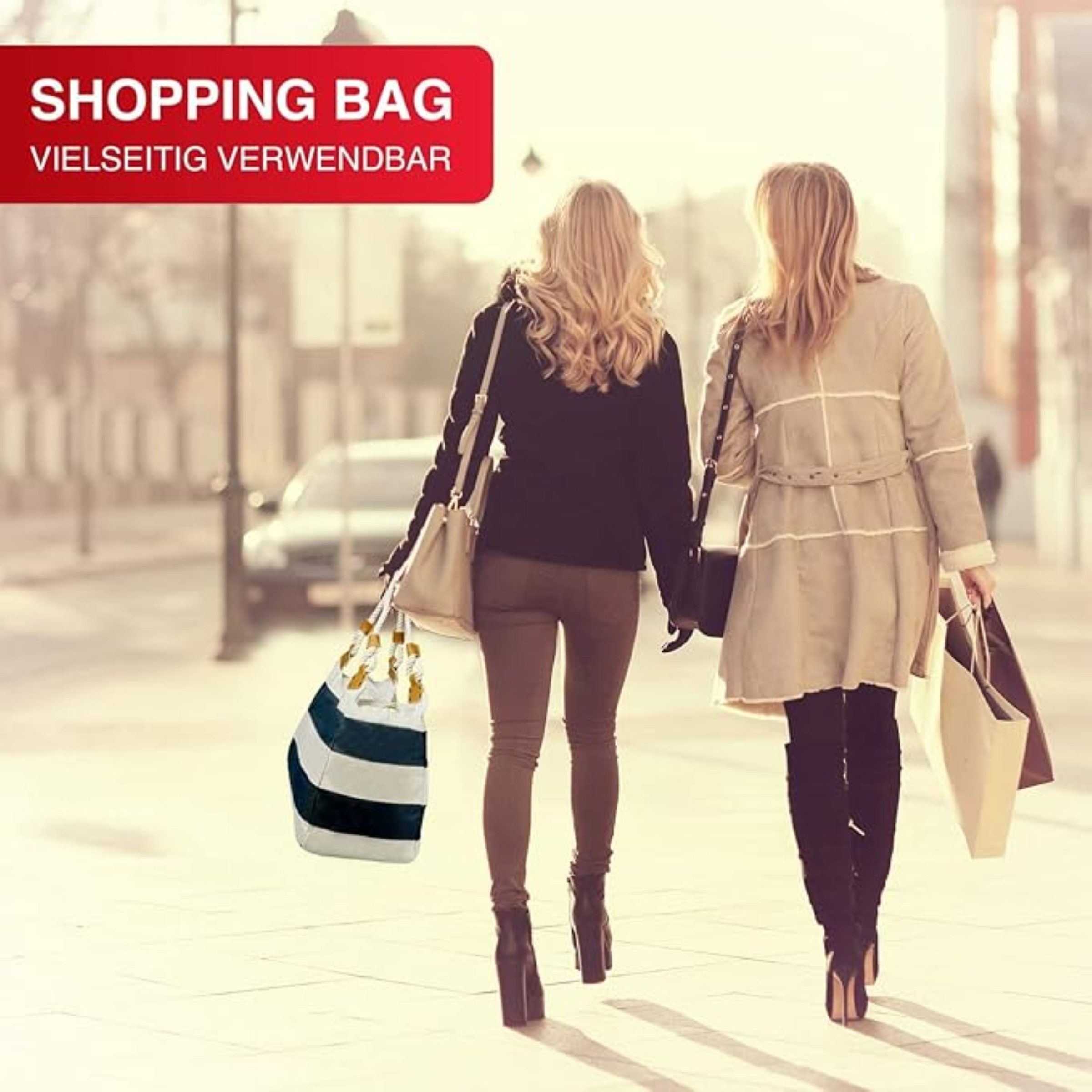 WildStage Shopper XL Strandtasche mit Reißverschluss Damen Shopper 45x24x36 cm Blau/Weiß (Damen Shopper & Umhängetasche mit Innentasche, Tragetasche, Saunatasche, XL Saunatasche mit Reißverschluss, Schultertasche, Innentasche), Extra groß, Reißverschluss, Innentasche, stabile Schultergurte