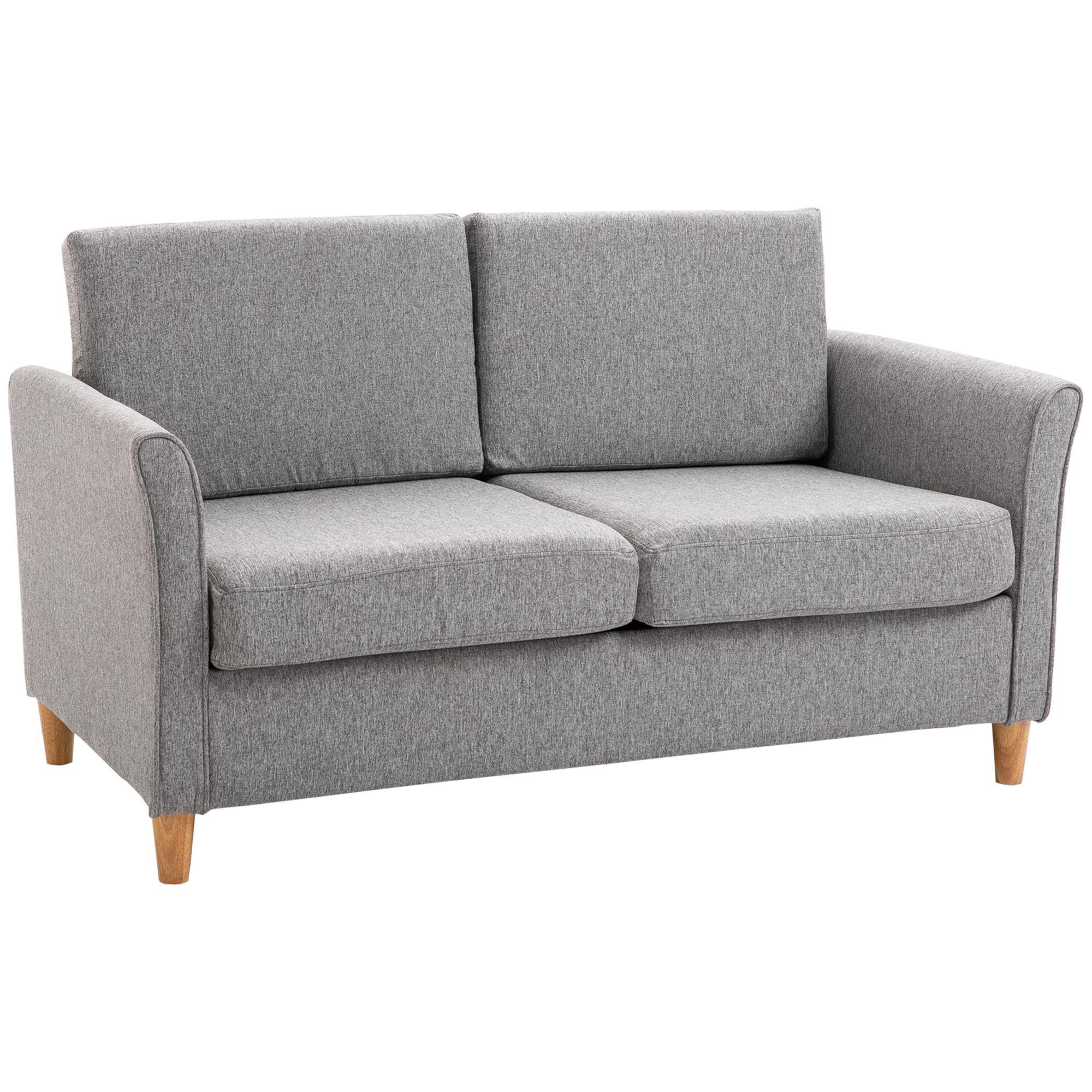 HOMCOM 2-Sitzer Polstersessel, Sofa Zweisitzer Couch Doppelsofamit Kissen Leinen Hellgrau