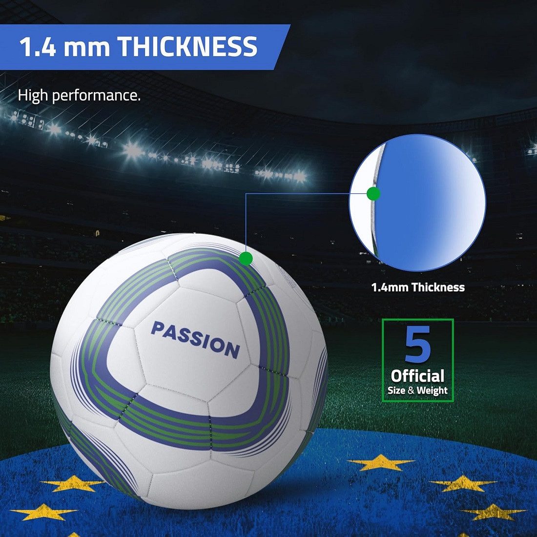 Rayo Football Passion Maschinengenähter Fußball Für Männer und Frauen (IN BOX : 1 * Größe 5 Fußball, Trainingszwecke geeignet), Dieser leichte 1,4 MM dicke Zwischenfußbal