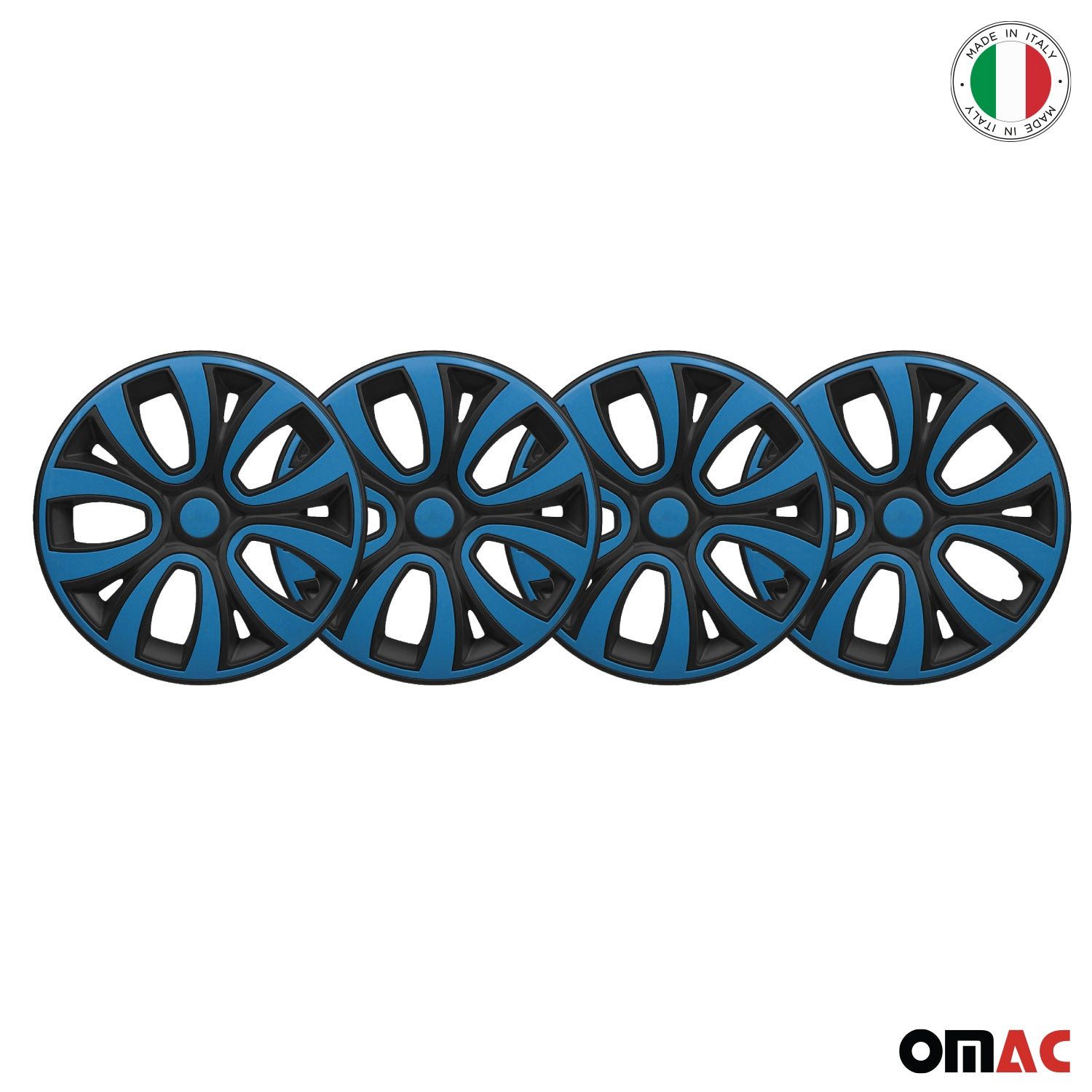 OMAC Wheel Covers 16 inch Matte Black & Blue 4-piece set, (4-pcs) Easy installation, lightweight, car wash resistant
