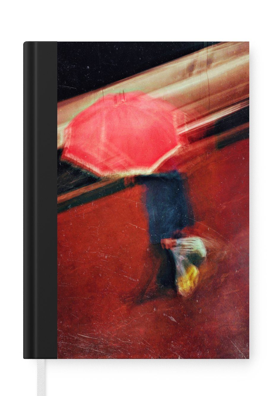 MuchoWow Notizbuch Mann - Regenschirm - Rot - Farben, Journal, Merkzettel, Tagebuch, Notizheft, A5, 98 Seiten, Haushaltsbuch | Notizbücher