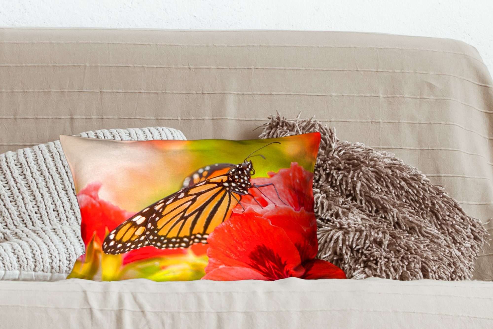 Füllung, Dekoration, Dekokissen mit - Wohzimmer Dekokissen Monarch, Schmetterlinge Schlafzimmer Blumen Zierkissen, - MuchoWow