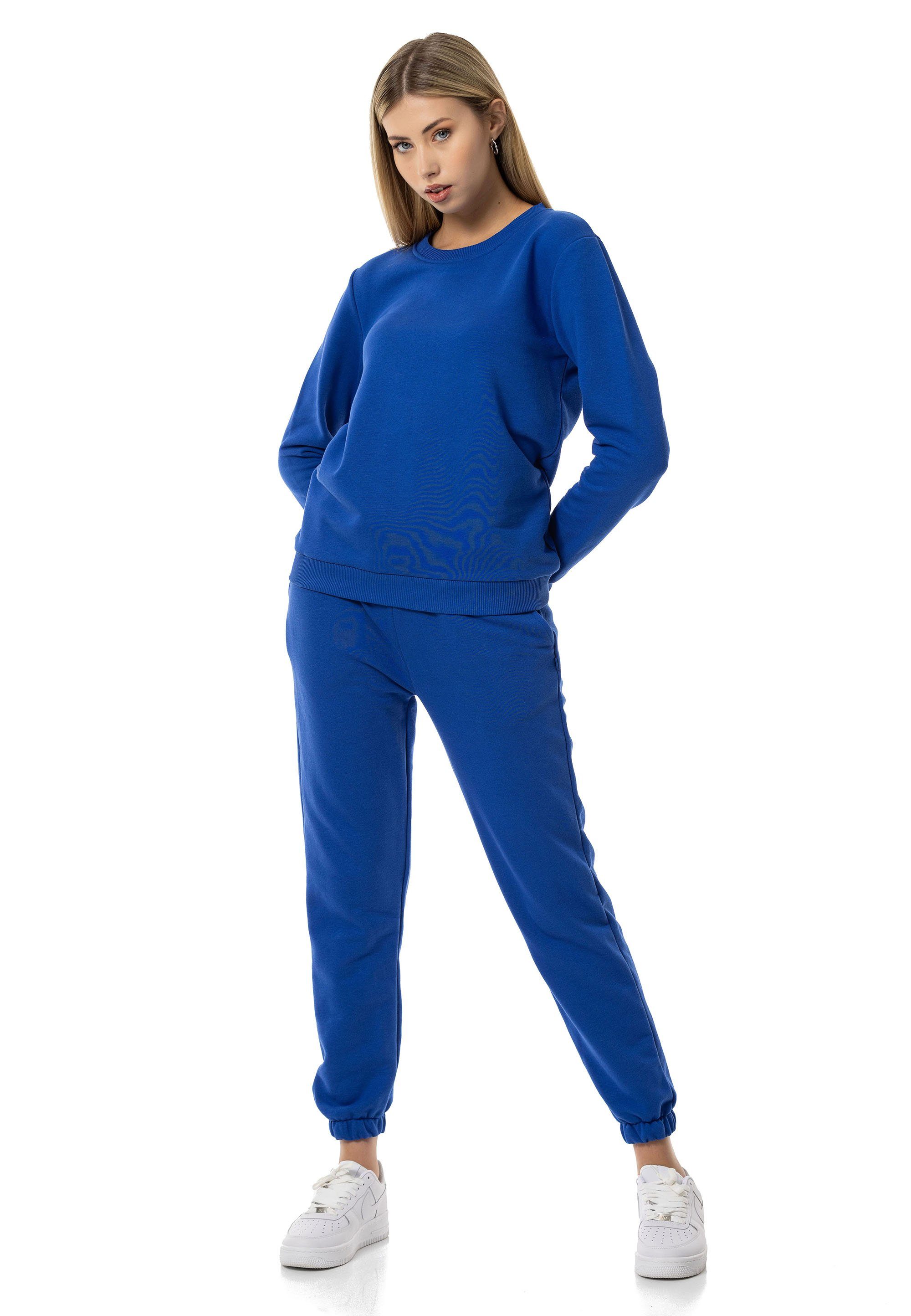 Sweatpant Premium mit (Spar-Set, Qualität Premium Basic RedBridge Saxeblau 2-tlg), Sweatshirt Jogginganzug