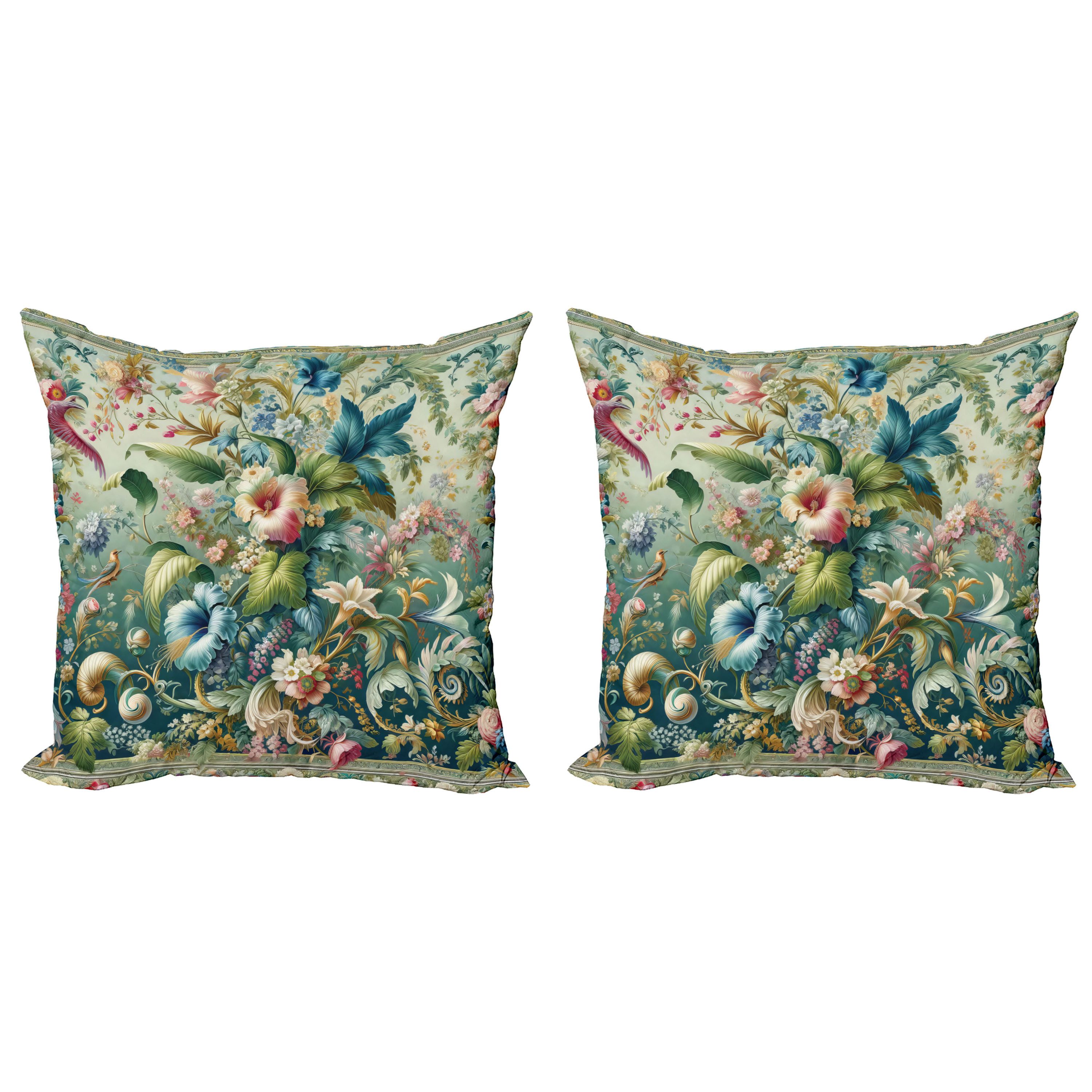 Abakuhaus Kissenbezüge Modern Accent Doppelseitiger Digitaldruck, (2 Stück), Dschungel Floral Blüte im mittelalterlichen Stil