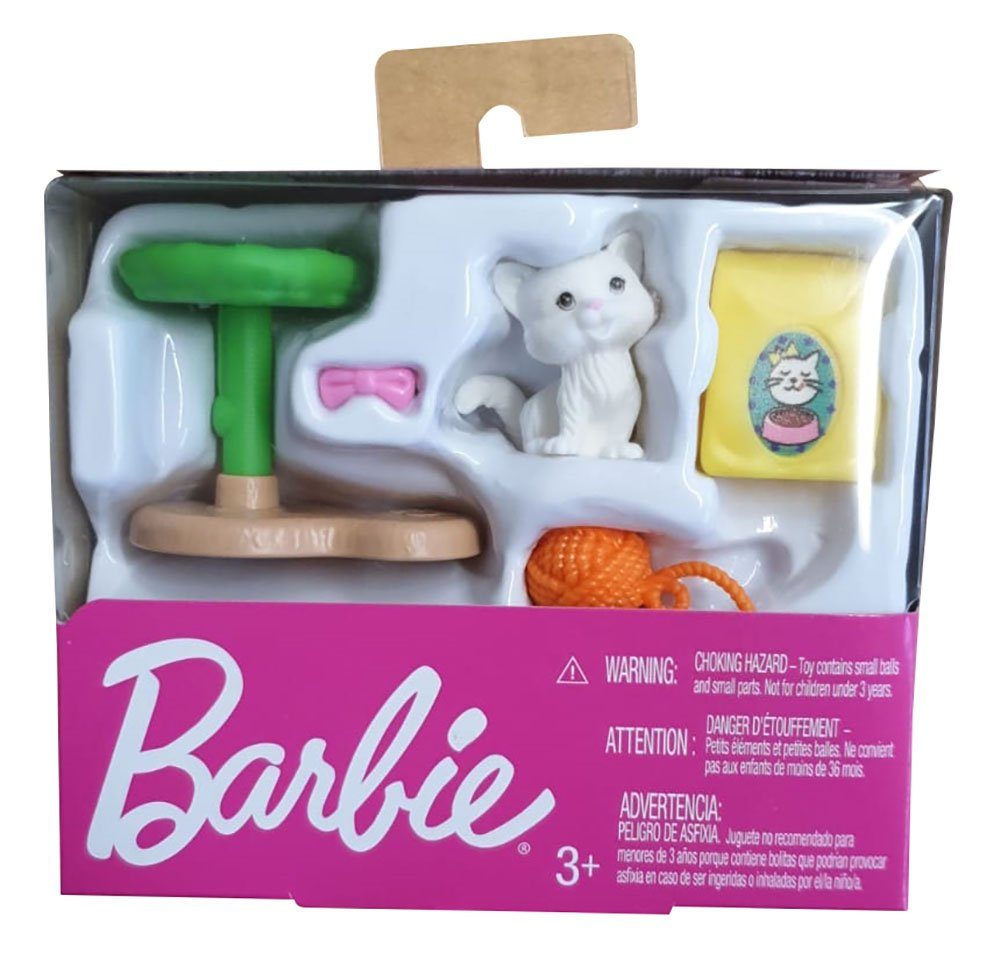 Barbie Puppenmöbel »Mattel Barbie GHL81 Zubehör-Set Thema Katze und Ka«  (Packung, 5tlg., Katze mit Kratzbaum, Wollknäuel, Schleife und Futtertüte)
