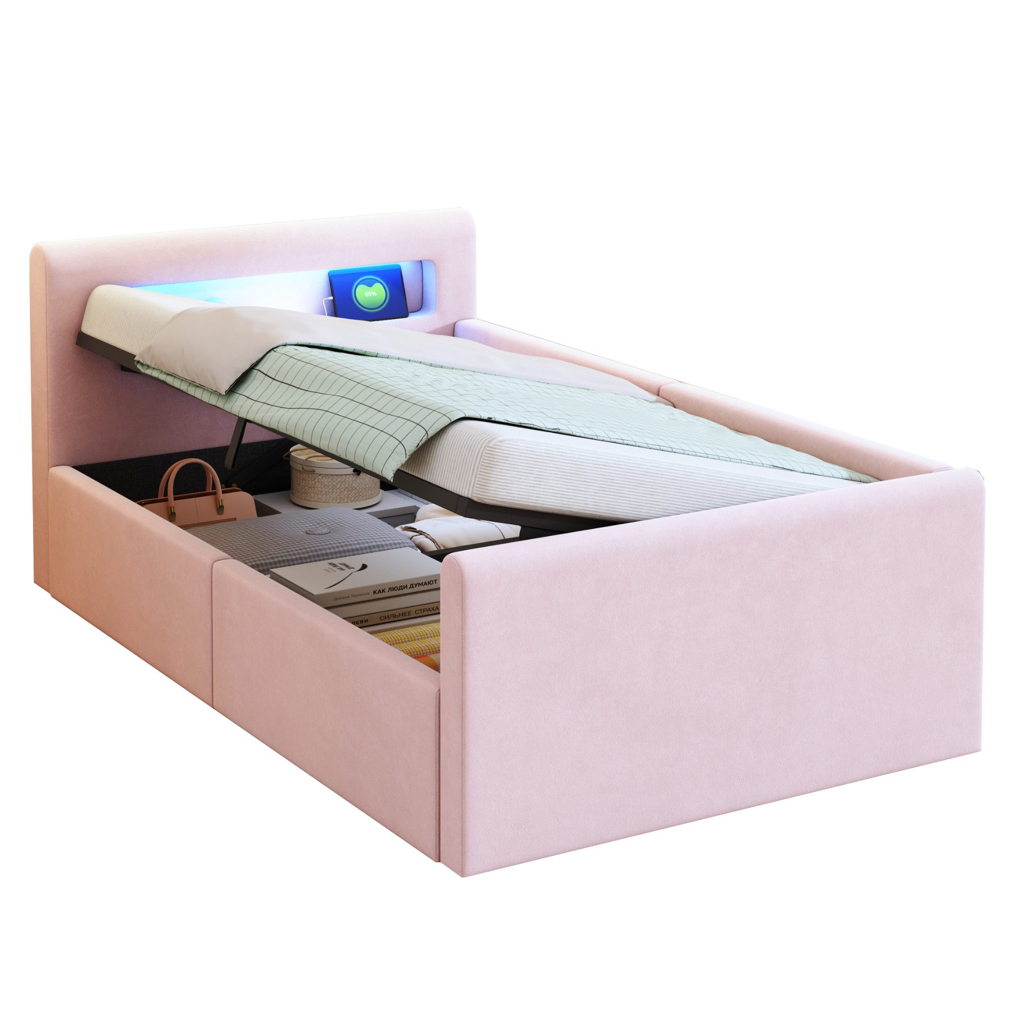 OKWISH Polsterbett Kinderbett Stauraumbett (mit LED-Licht günstig online kaufen