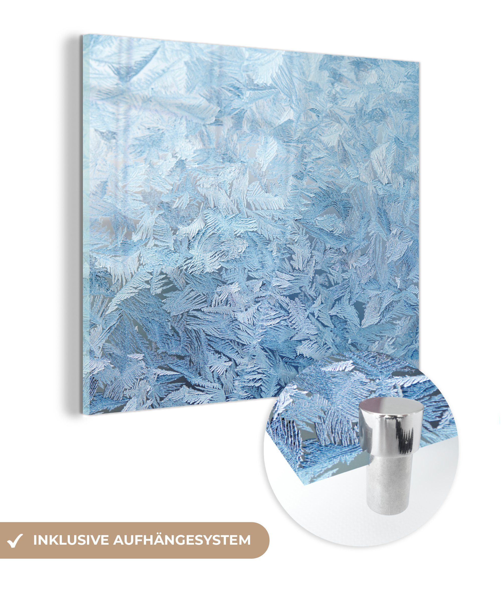 MuchoWow Acrylglasbild Gefrorene Blätter, (1 St), Glasbilder - Bilder auf Glas Wandbild - Foto auf Glas - Wanddekoration