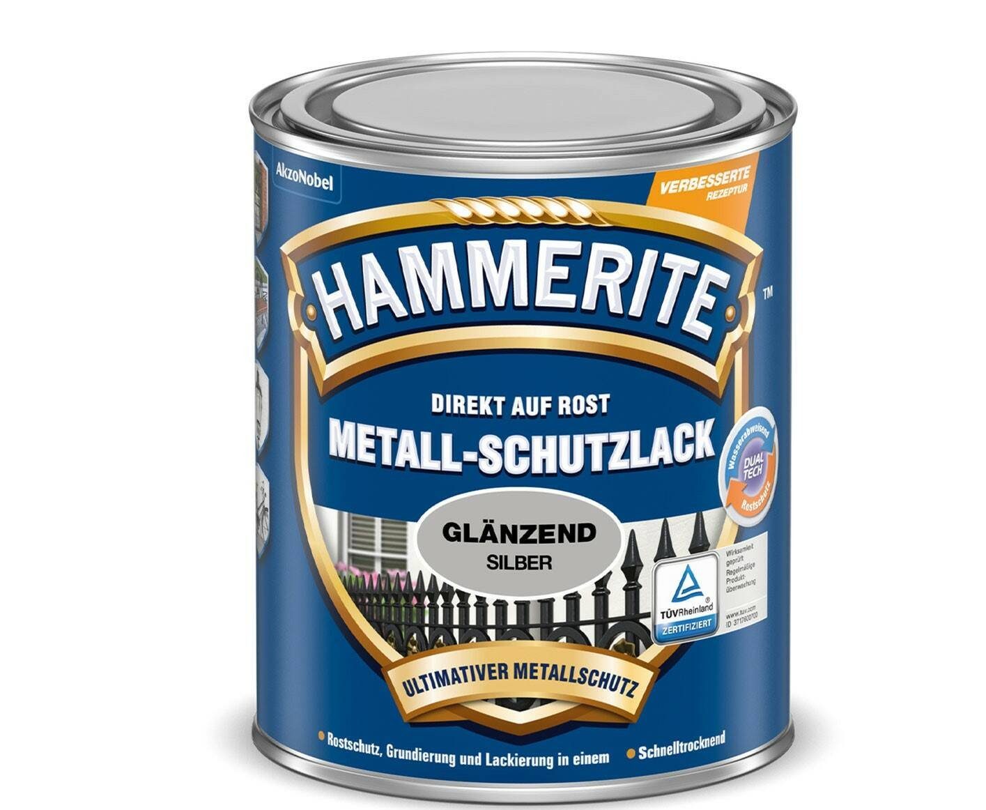 Hammerite  Metallschutzlack silber glänzend / 66096, hochgradig Witterungsbeständig, Wasserabweisend