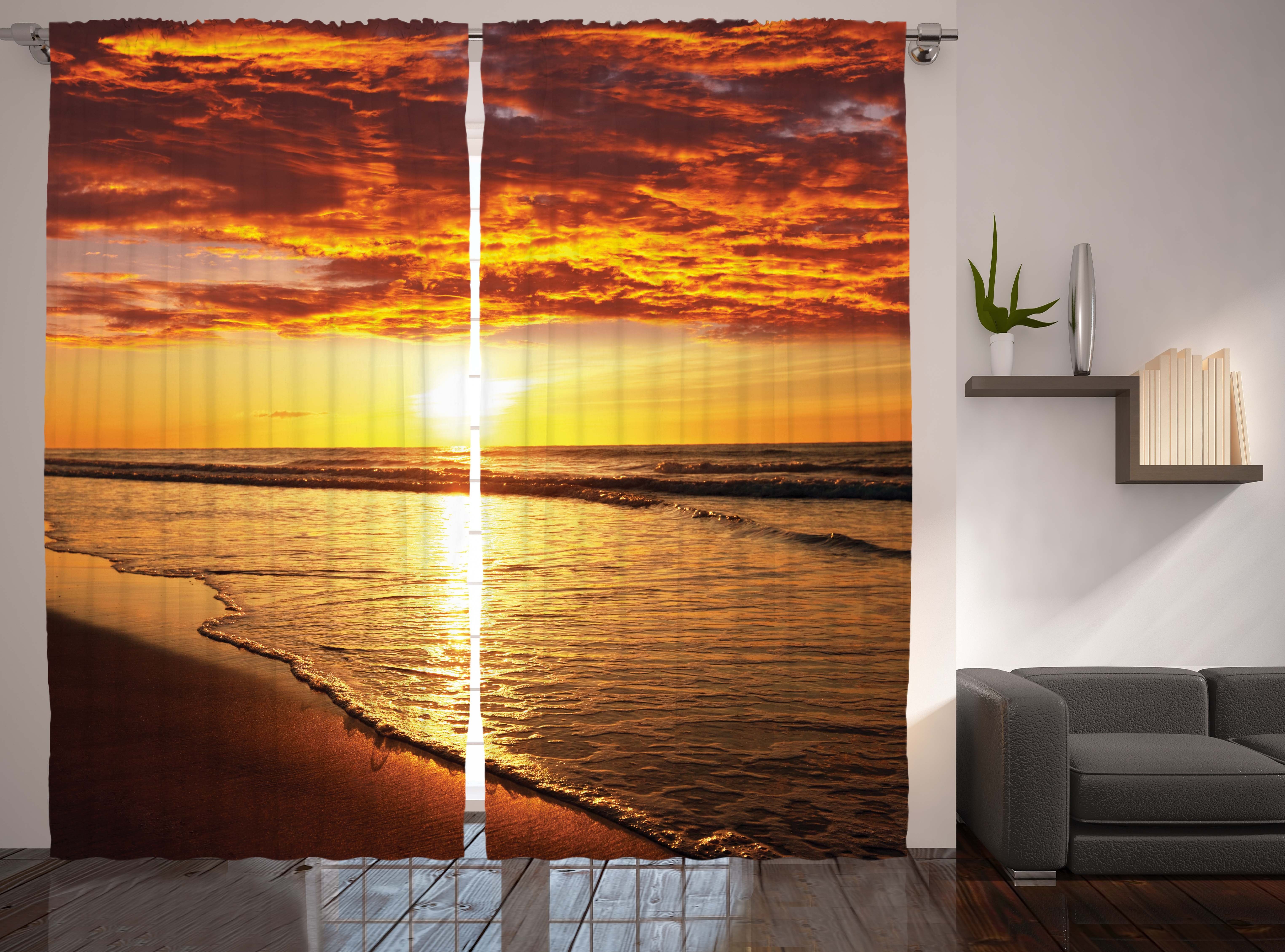 Gardine Schlafzimmer Kräuselband Vorhang mit Schlaufen und Haken, Abakuhaus, hawaiisch Strand Sunset Coast