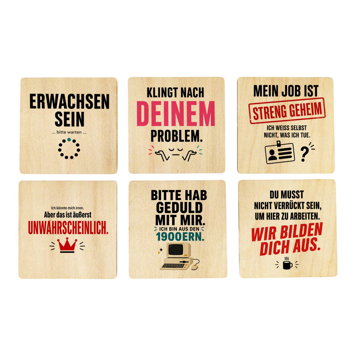 speecheese Glasuntersetzer 6er Set Untersetzer Holz Erwachsen sein Spruch Glasuntersetzer Mit