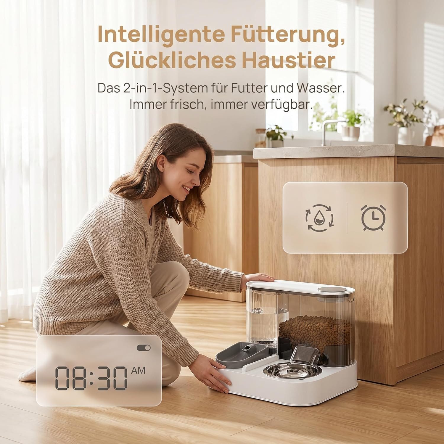 FELIXLEO Fisch-Futterautomat Katzen Futterautomat 2 in 1 Futter und Wasserspender Edelstahl