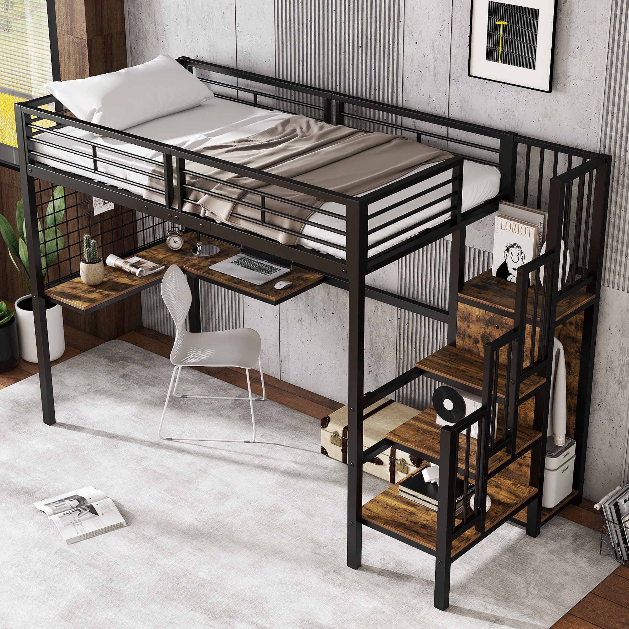 TavilaEcon Hochbett Eisenbett mit Tisch, Kleiderschrank, günstig online kaufen