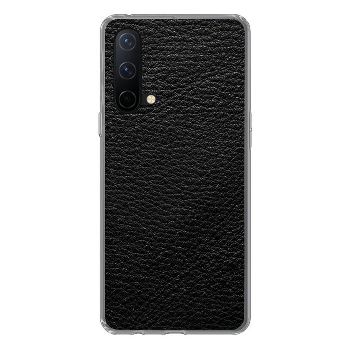 MuchoWow Handyhülle Leder - Lederoptik - Schwarz - Grau Phone Case Handyhülle OnePlus Nord CE 5G Silikon Schutzhülle