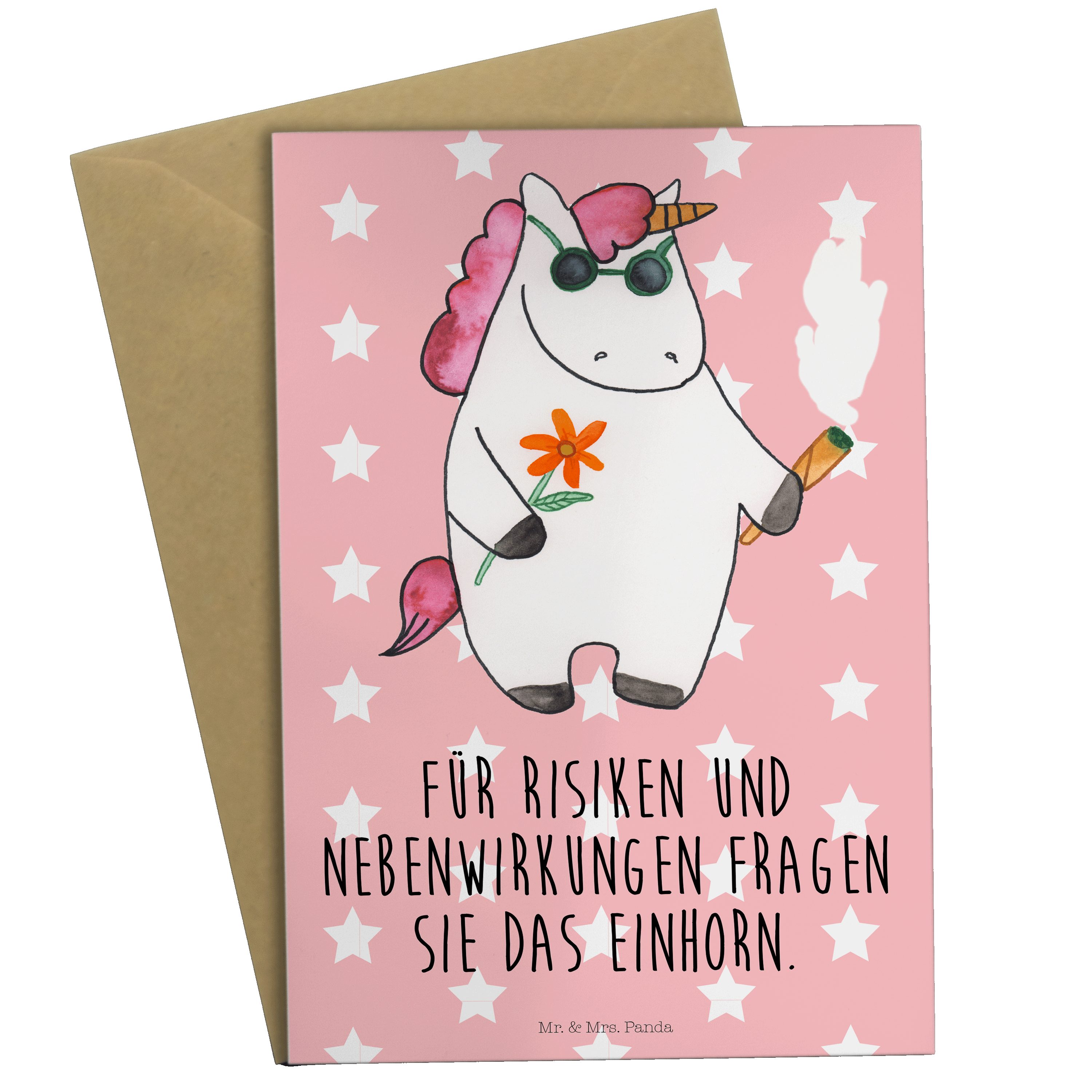 Mr. & Mrs. Panda Grußkarte Einhorn Woodstock - Rot Pastell - Geschenk, Klappkarte, Geburtstagska