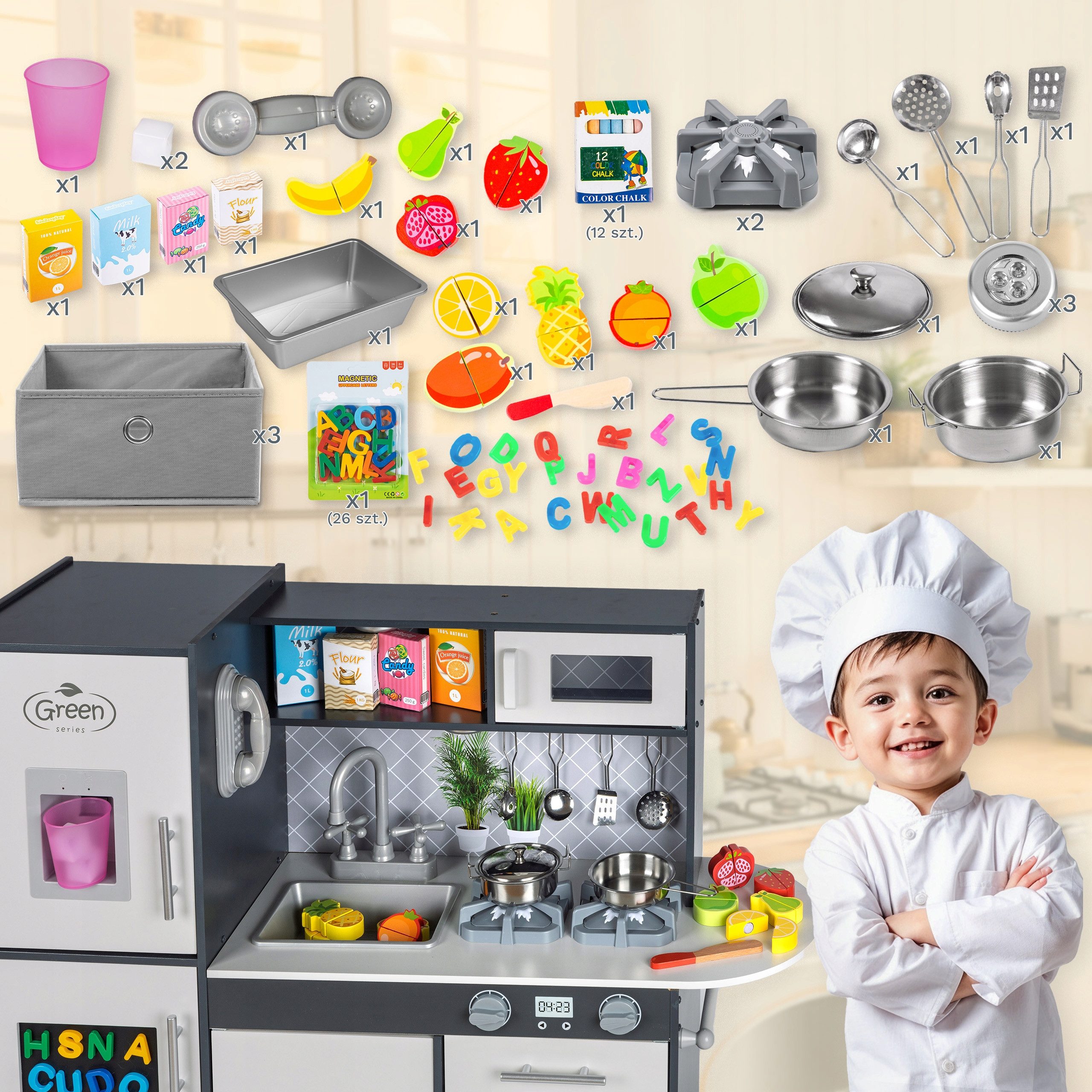 Green Series Spielküche Große Holz Spielküche – LED & Sound – Kinderküche h günstig online kaufen