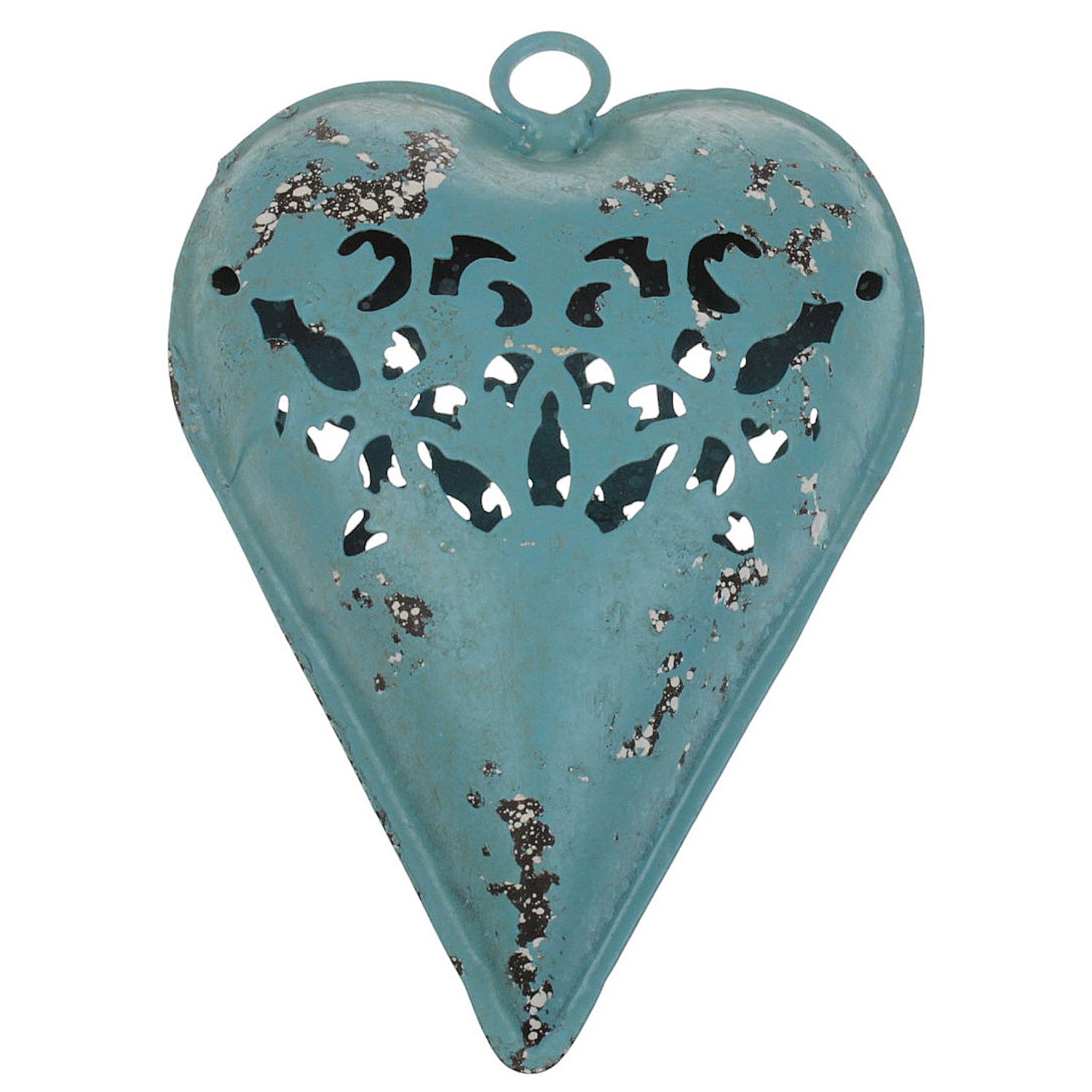 Macosa Home Hängedekoration Deko Herz Türkis Metall 14 cm Dekohänger Dekoherz zum aufhängen (Hängedekoration romantisch antik, Hänger Metallherz vintage), Dekoration Hängedekoration Herzdekoration
