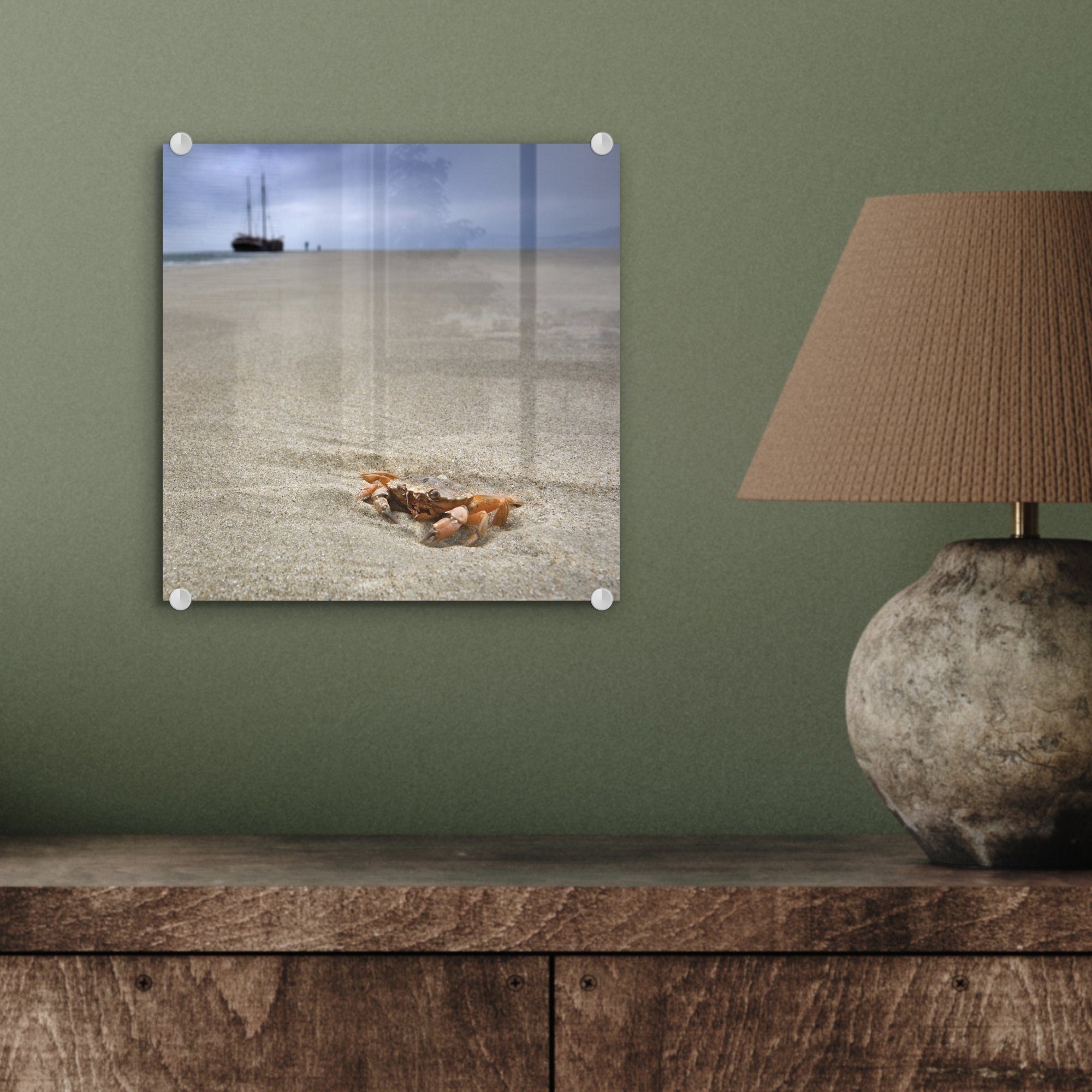 Wandbild niederländischen der Krabbe Glas - Insel - Glas - Acrylglasbild auf auf Glasbilder St), am MuchoWow Strand Bilder (1 Terschelling, Wanddekoration Foto Eine