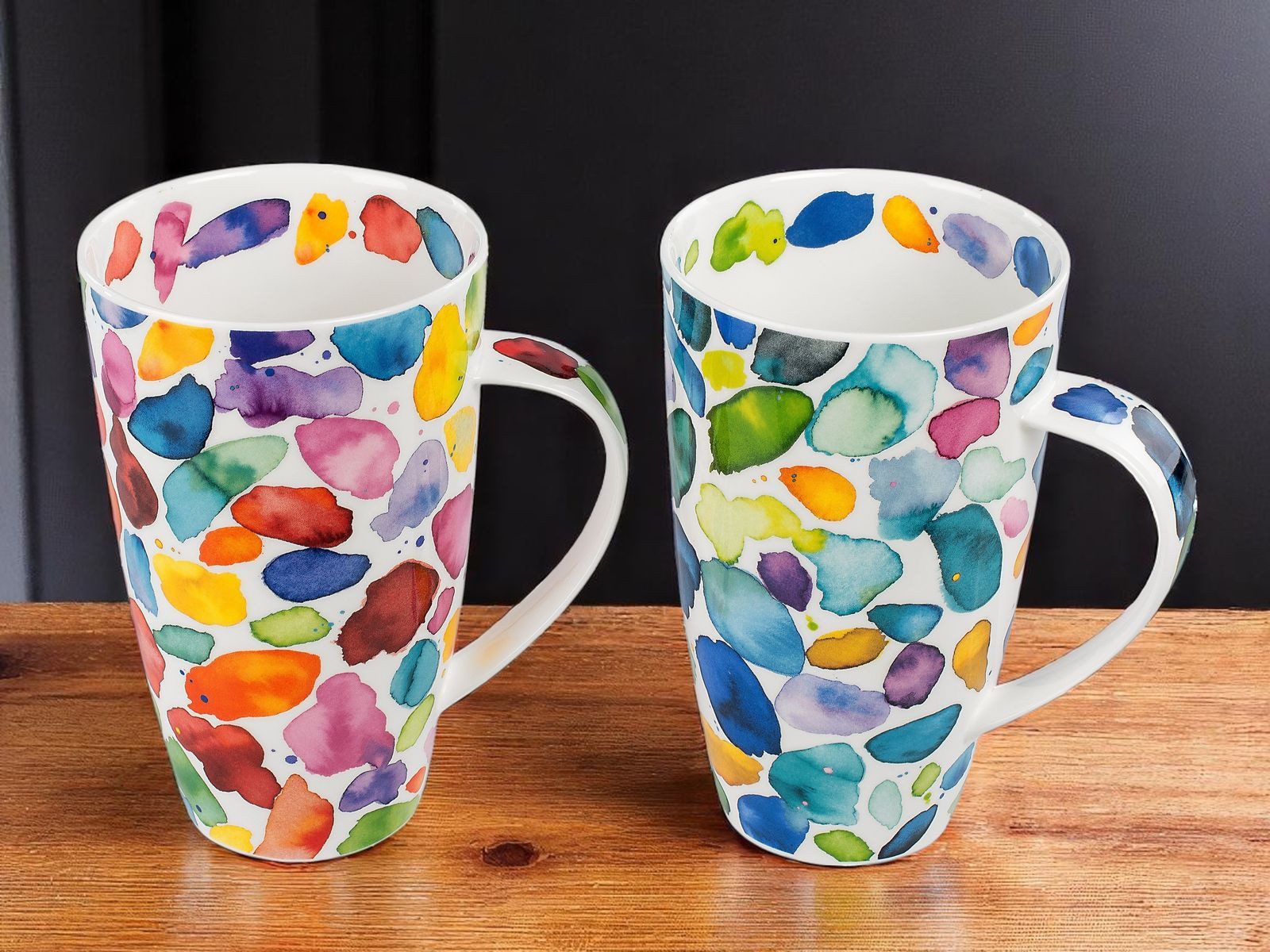 Dunoon Tasse 2er Set Becher Henley Blobs 600ml Bone China Kaffeetasse 15cm Teetasse, 1-tlg., Porzellan, Spülmaschinengeeignet