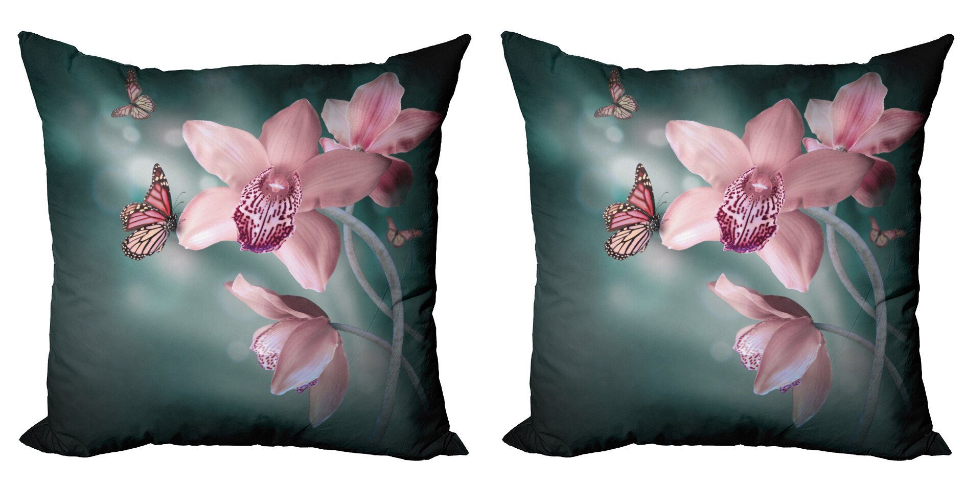 Kissenbezüge Modern Accent Doppelseitiger Digitaldruck, Abakuhaus (2 Stück), Blumen Orchideen-Blume Schmetterling