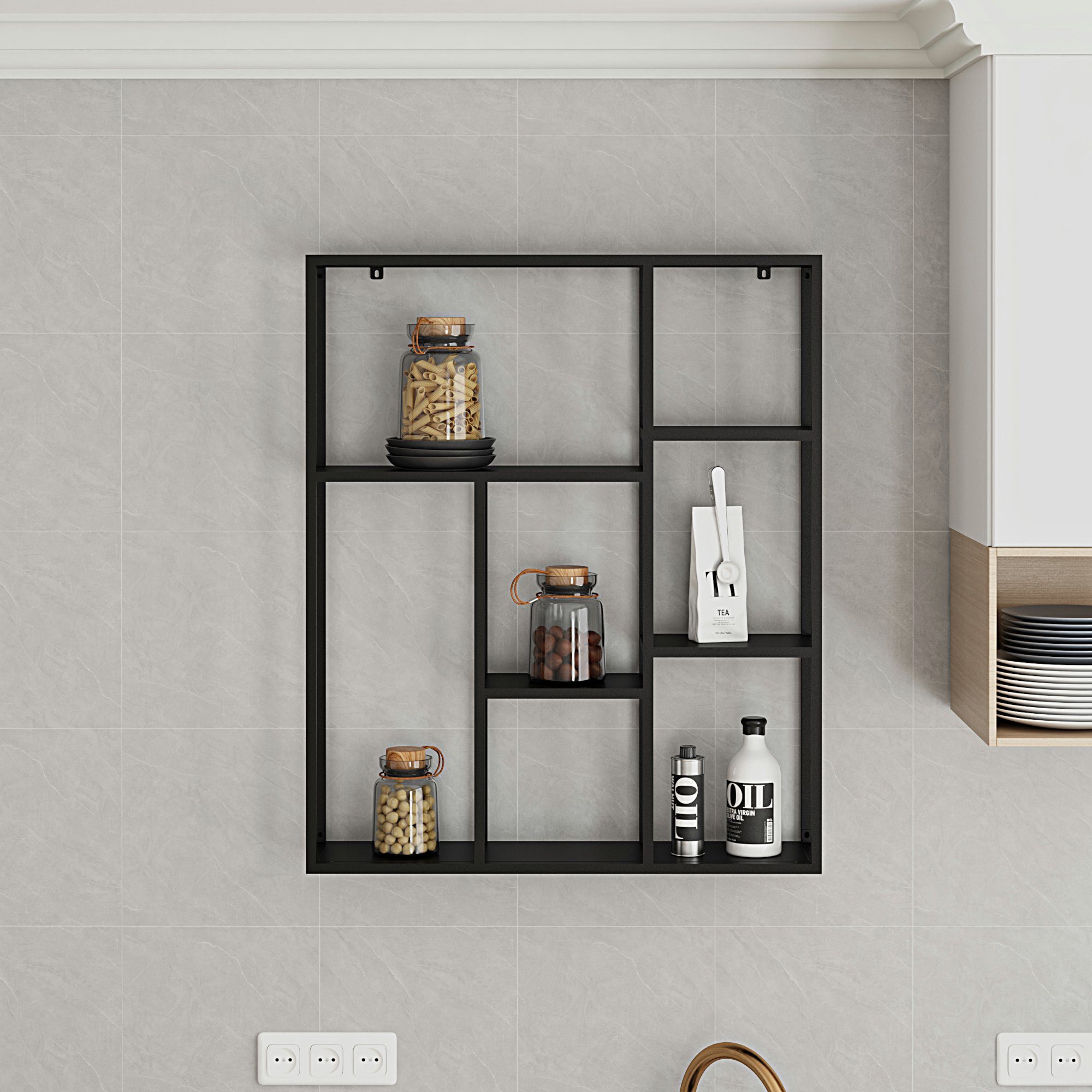 en.casa Wandregal, »Jämijärvi« mit 7 Ablagen Schwarz, matt