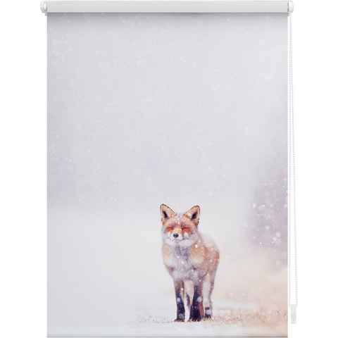 Seitenzugrollo Klemmfix Motiv Fuchs im Schnee, LICHTBLICK ORIGINAL, Lichtschutz, ohne Bohren, freihängend, Klemmfix, bedruckt