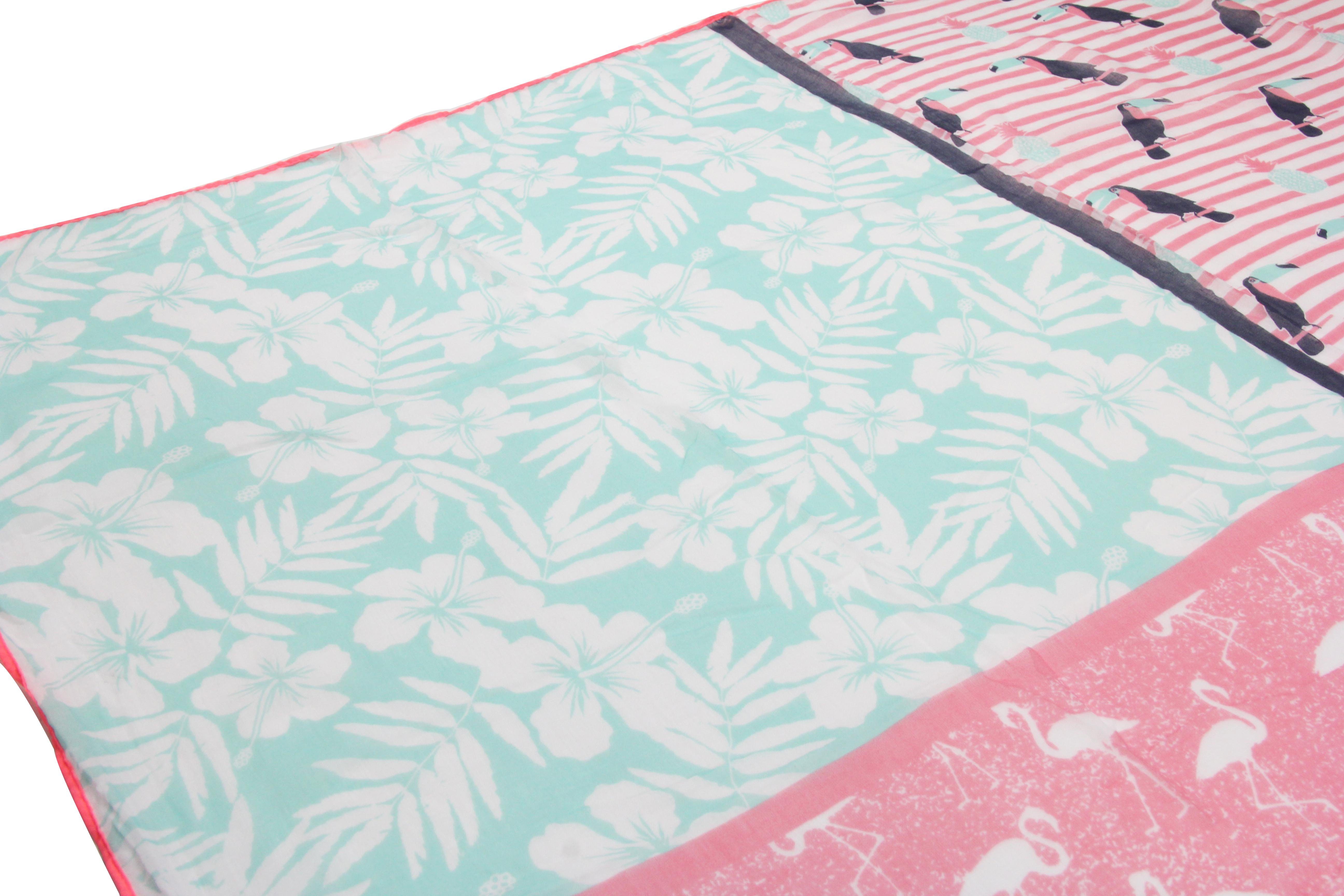 Melissa Damen Pelikan Rosa Print Steinchen & Vanessa Leichter Tuch mit, Strass Flamingo Modetuch und exotischem Schal, quadratisches Palmen