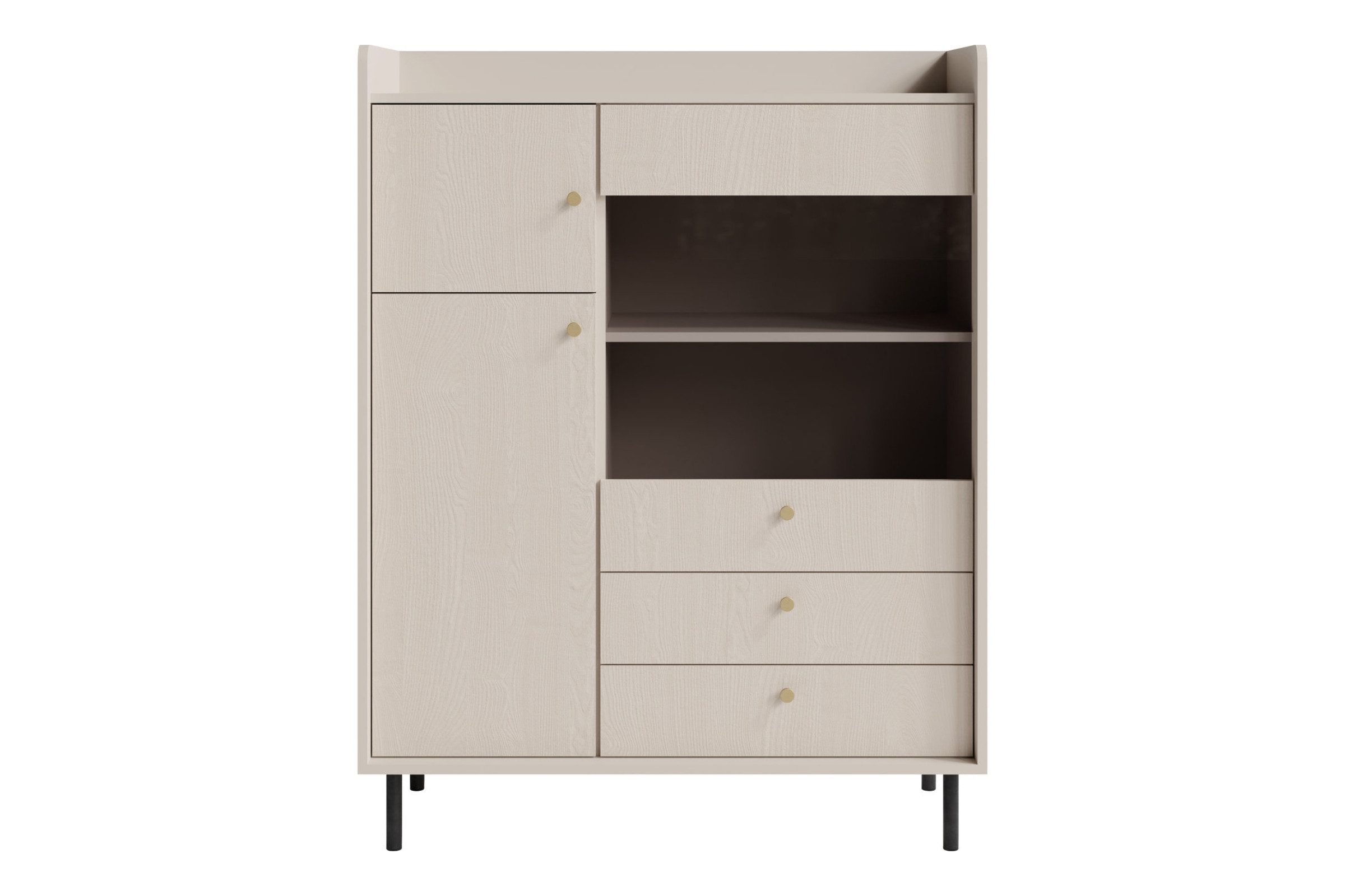 Deine Möbel 24 Glasvitrine GEORGIA 02 Vitrine Kommode Sideborad 103,5 / 133 / 42 cm (B/H/T) (Set, 3-St., Wohnzimmer) GEORGIA-Kollektion Beige Sandbeige