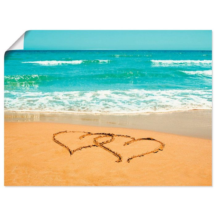 Artland Wandbild Herzen im Sand Strand (1 St) als Alubild Leinwandbild Wandaufkleber oder Poster in versch. Größen