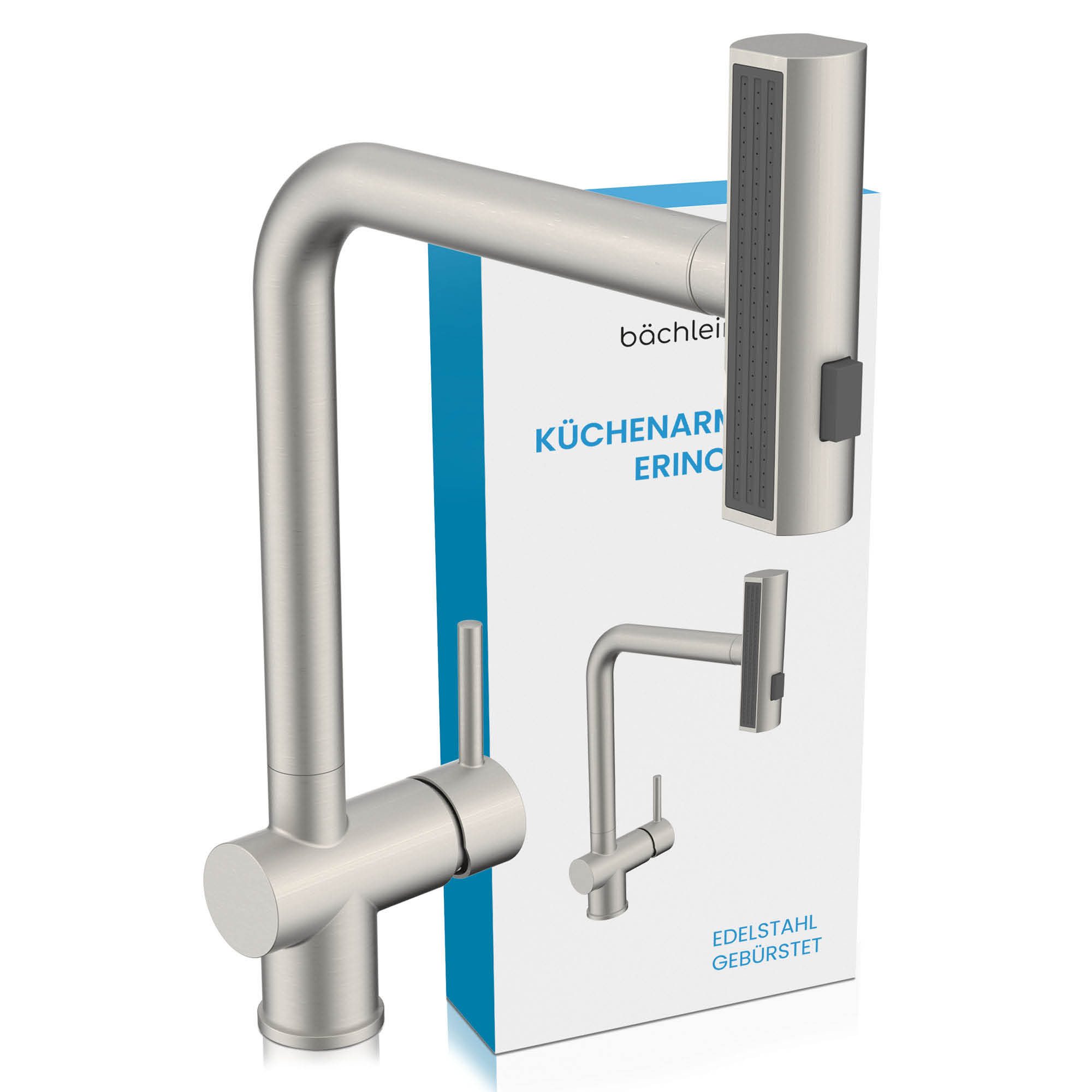Bächlein Küchenarmatur Erino - Schwenkbare Einhand-Spültischbatterie mit 3 Strahlarten Ausziehbare Brause mit drei Strahlarten