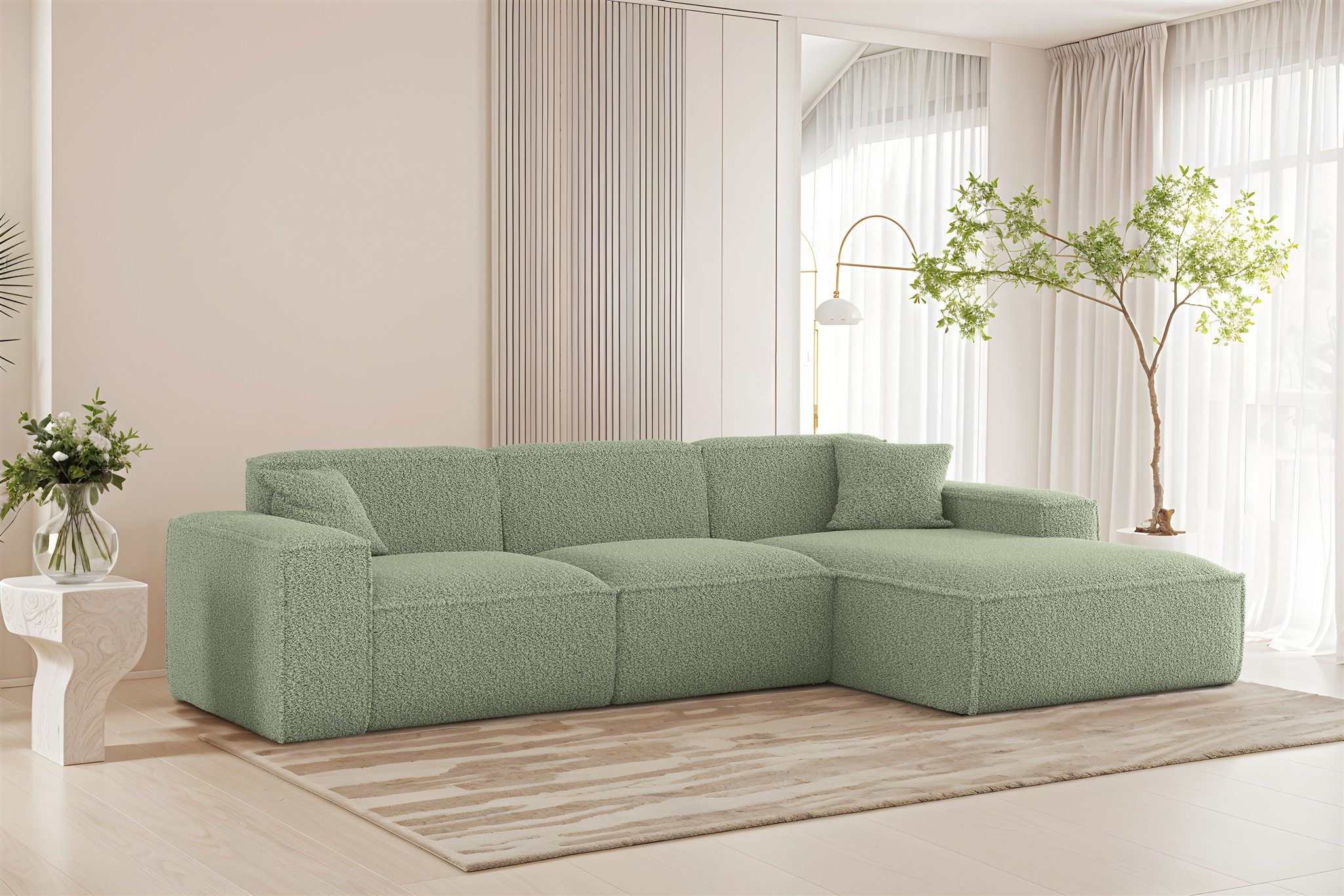 Fun Möbel Ecksofa Designersofa CELES PREMIUM in Stoff Sven, Ottomane Rechts oder Links, inkl. 2 x Zierkissen