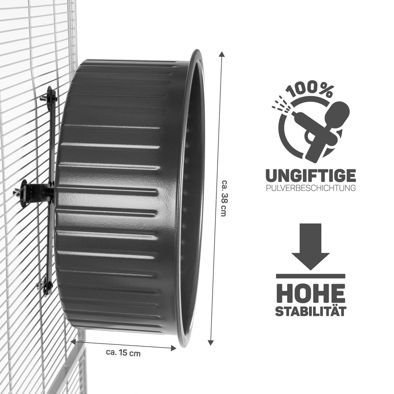 Wallace & Jones Tierlaufrad Laufrad aus Metall für Degus & Chinchillas, Metalllaufrad extra groß mit Ø 38cm