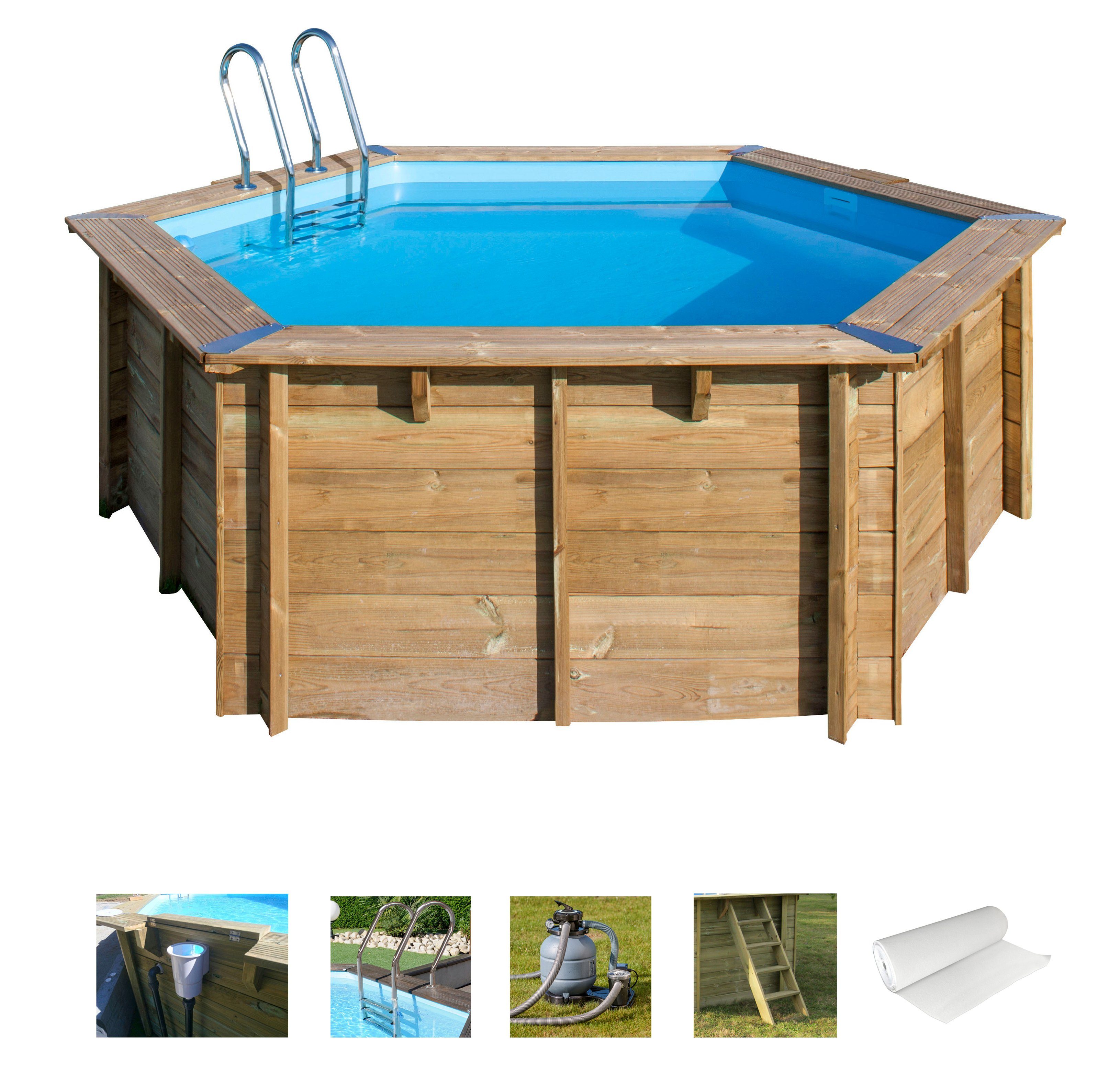 Gre Sechseckpool VANILLE 2 (Set, 8-tlg), Kiefernholz, ØxH: 400x119 cm