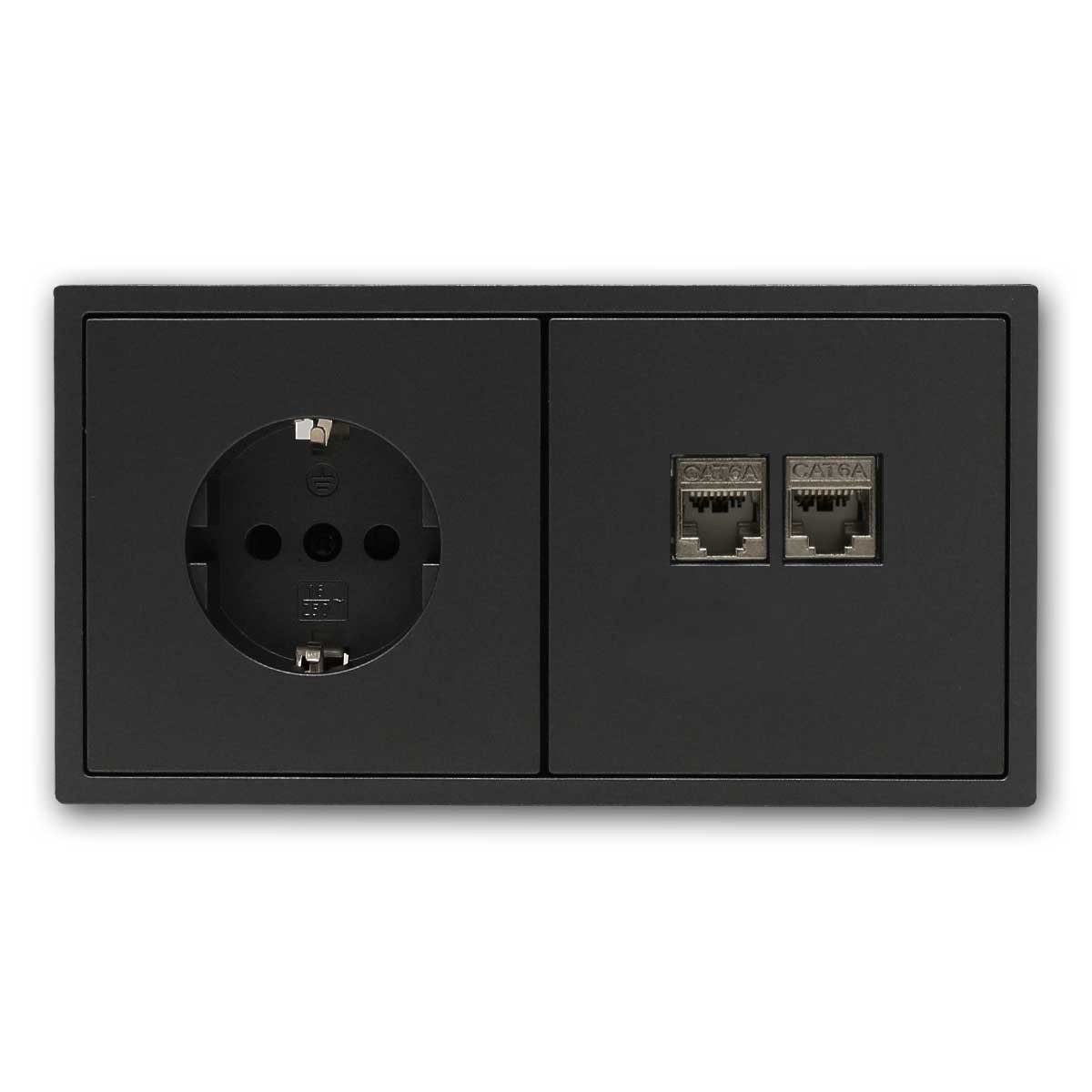 McPower Netzwerk-Port Netzwerk-Dose mit Steckdose Kombi SHALLOW anthrazi