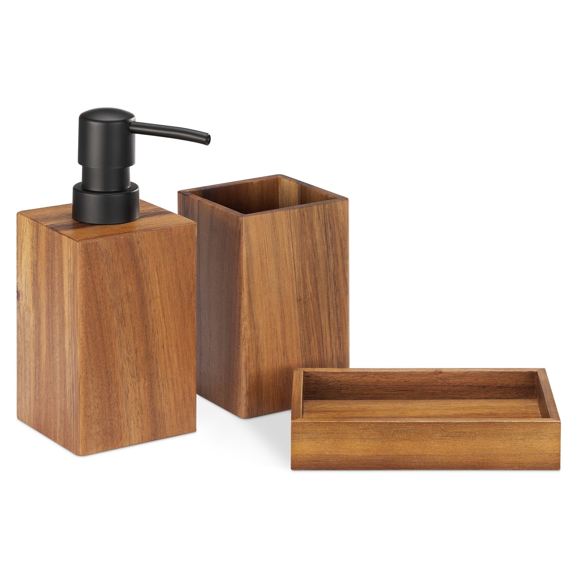 Navaris Badaccessoire-Set Badezimmer Set Holz 3-teilig - Badzubehör aus Hol günstig online kaufen