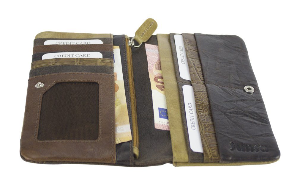 hellbraun mit große Geldbörse Leder Portemonnaie, Leder, Sunsa Vintage Lederresten aus recycelten Style, echt RFID-Schutz, Geldbeutel Brieftasche