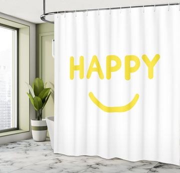 Abakuhaus Duschvorhang Moderner Digitaldruck mit 12 Haken auf Stoff Wasser Resistent Breite 175 cm, Höhe 180 cm, Gelb und Weiß Happy Smiling