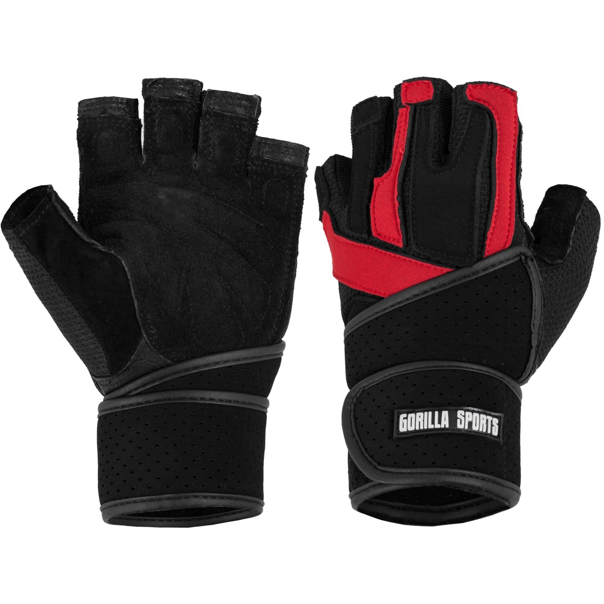 GORILLA SPORTS Rücken Stützgürtel Trainingshandschuhe inkl. Gelenkbandage Schwarz/Rot (2-tlg)