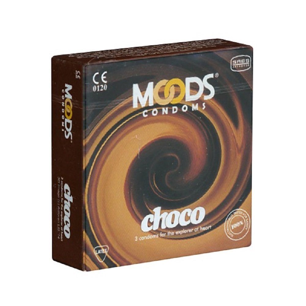 MOODS Condoms Kondome Choco Condoms Packung mit, 3 St., Kondome für wahre Genießer, Kondome mit Schokoladen-Aroma für köstliche Momente zu zweit | Kondome