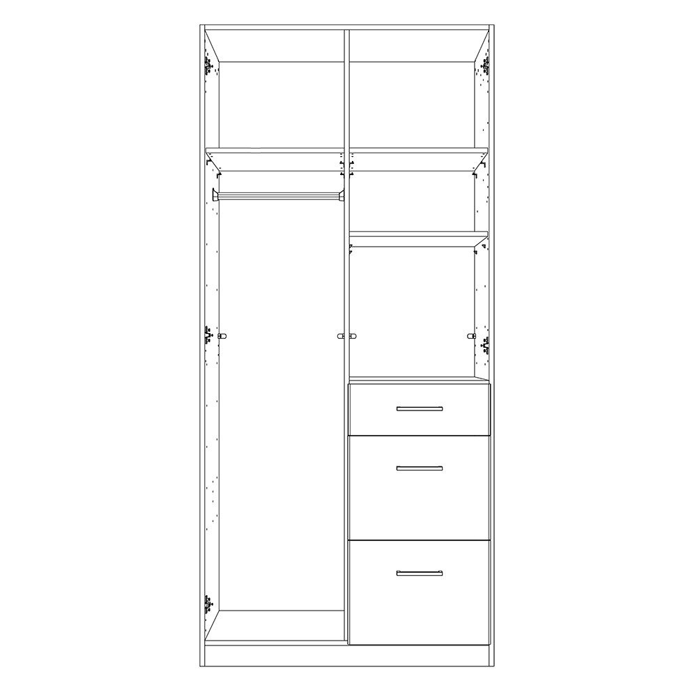 Lomadox Kleiderschrank CANTON-43 Eiche Nb. mit graphit, 2 Türen, 3 Schubkästen, 91 cm breit